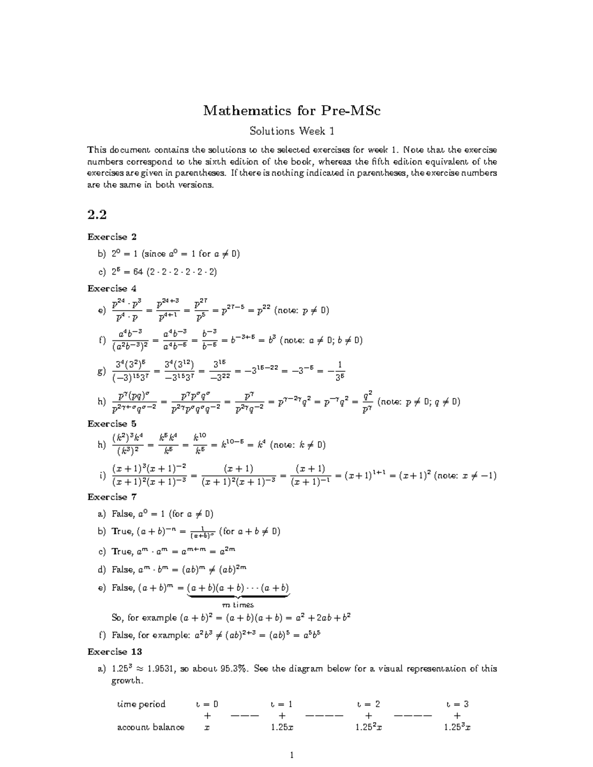 Mathematics for Pre-MSc: Solutions to Week 1 Exercises - Studeersnel