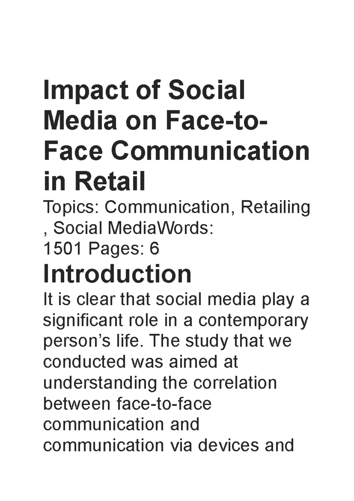 Impact of Social Media on Retail Communication: A Study (260414) - Studocu