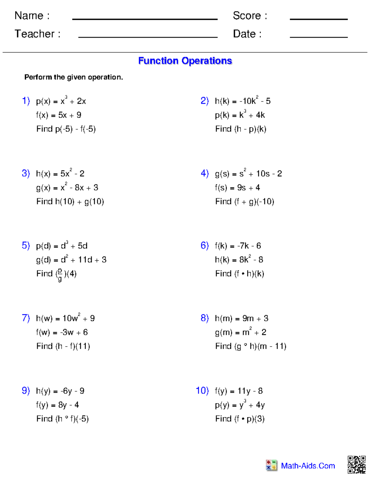Gen Math QUIZ 2024-2025: Function Operations and Evaluations - Studocu