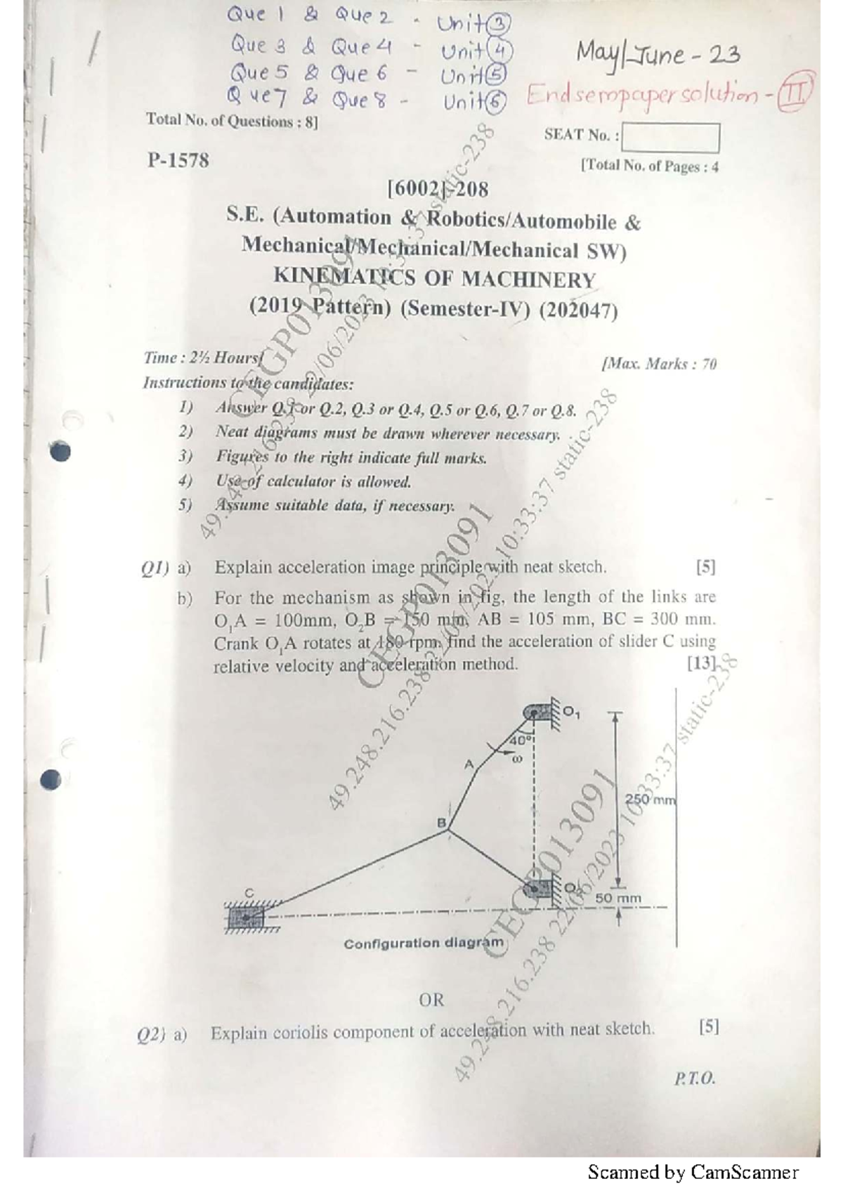 KOM Kinematics of Machinery Endsem Paper Solution (2019 Pattern) - Studocu