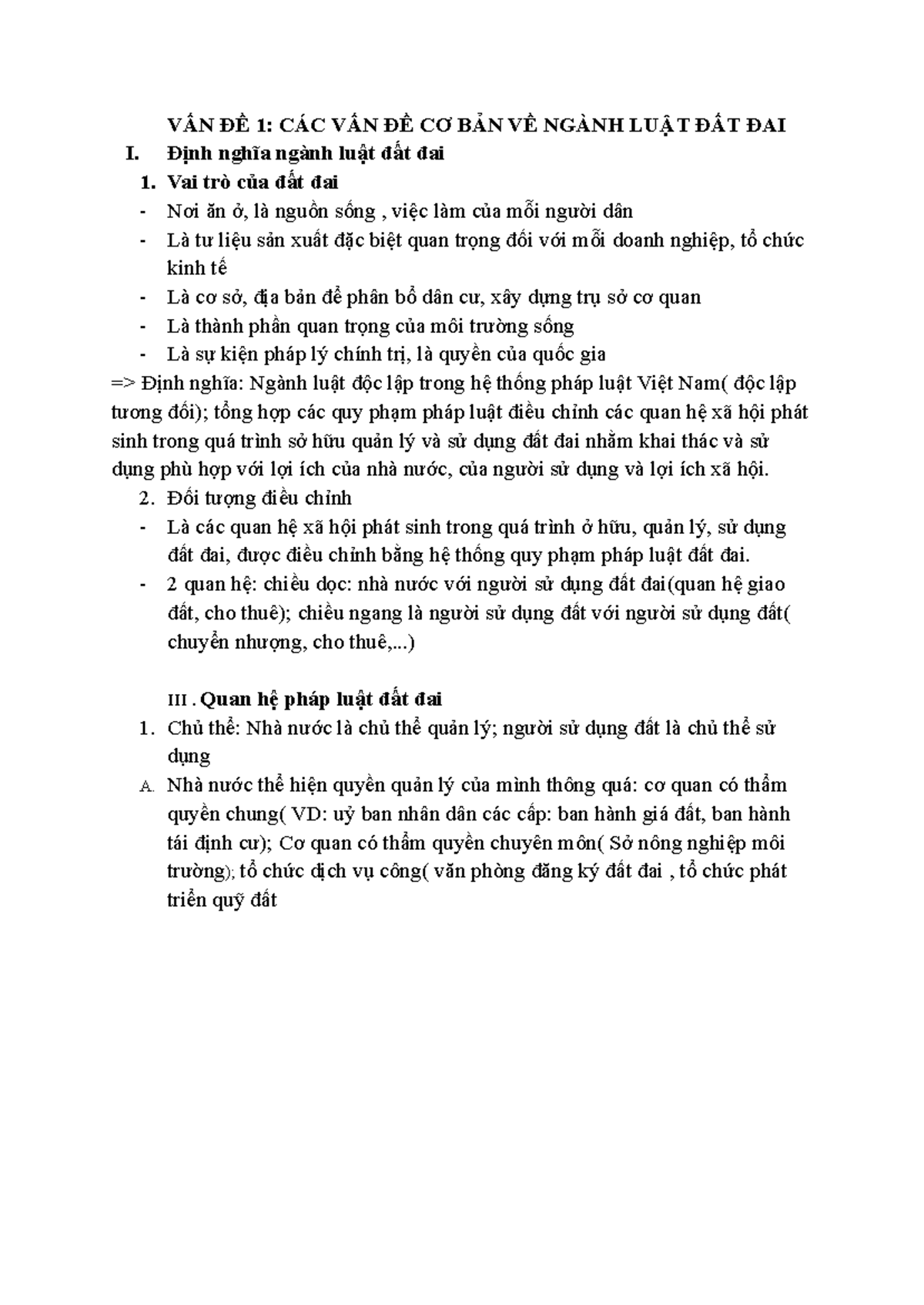 VẤN ĐỀ 1: CÁC CƠ SỞ PHÁP LÝ NGÀNH LUẬT ĐẤT ĐAI VIỆT NAM - Studocu