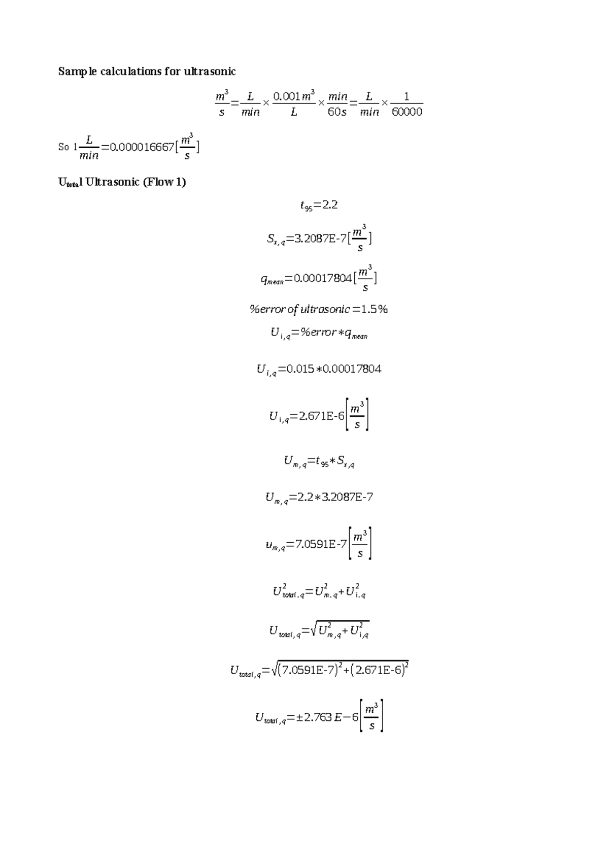 Sample calculations for ultrasonic - Sample calculations for ultrasonic ...