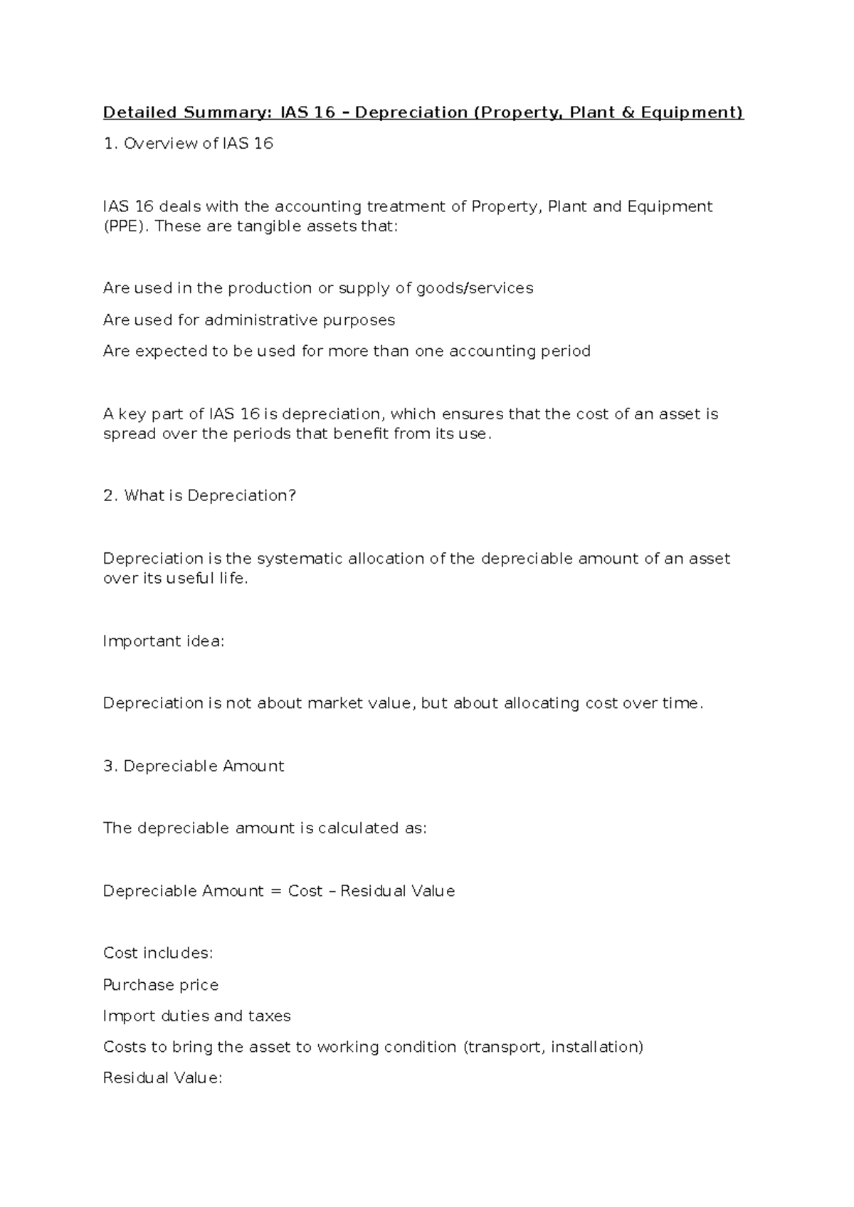 Summary of IAS 16: Depreciation of PPE for Exams - Studocu