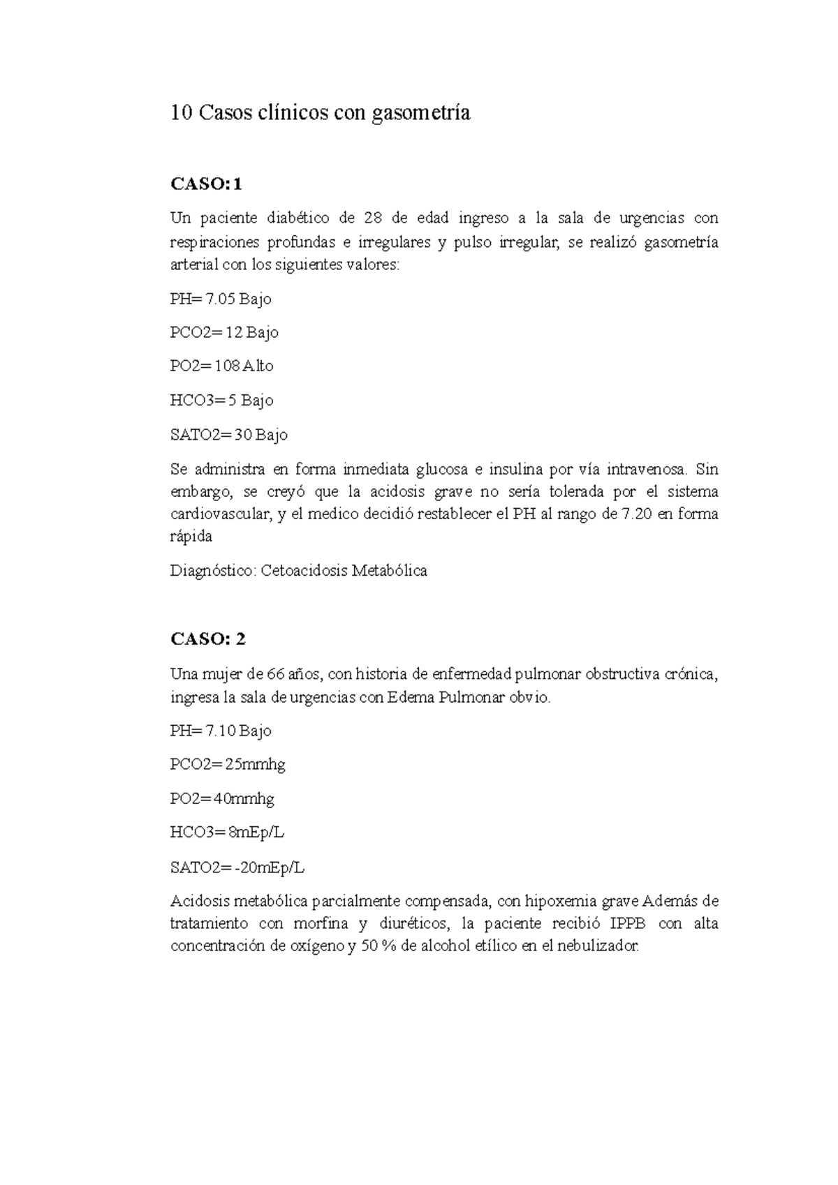 10 Casos Clinicos de Gasometría en Urgencias Médicas - Document Preview