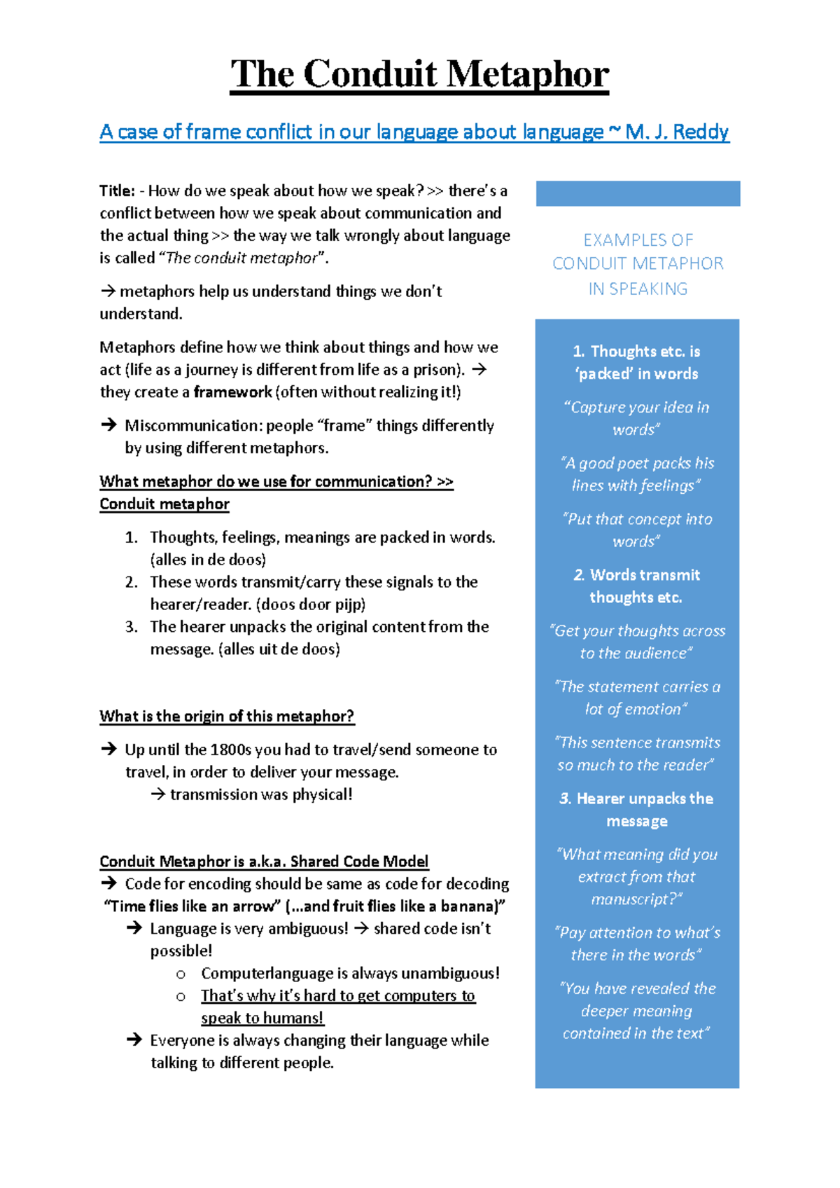 Digital Comm Metaphor: Understanding the Conduit Metaphor in Language ...