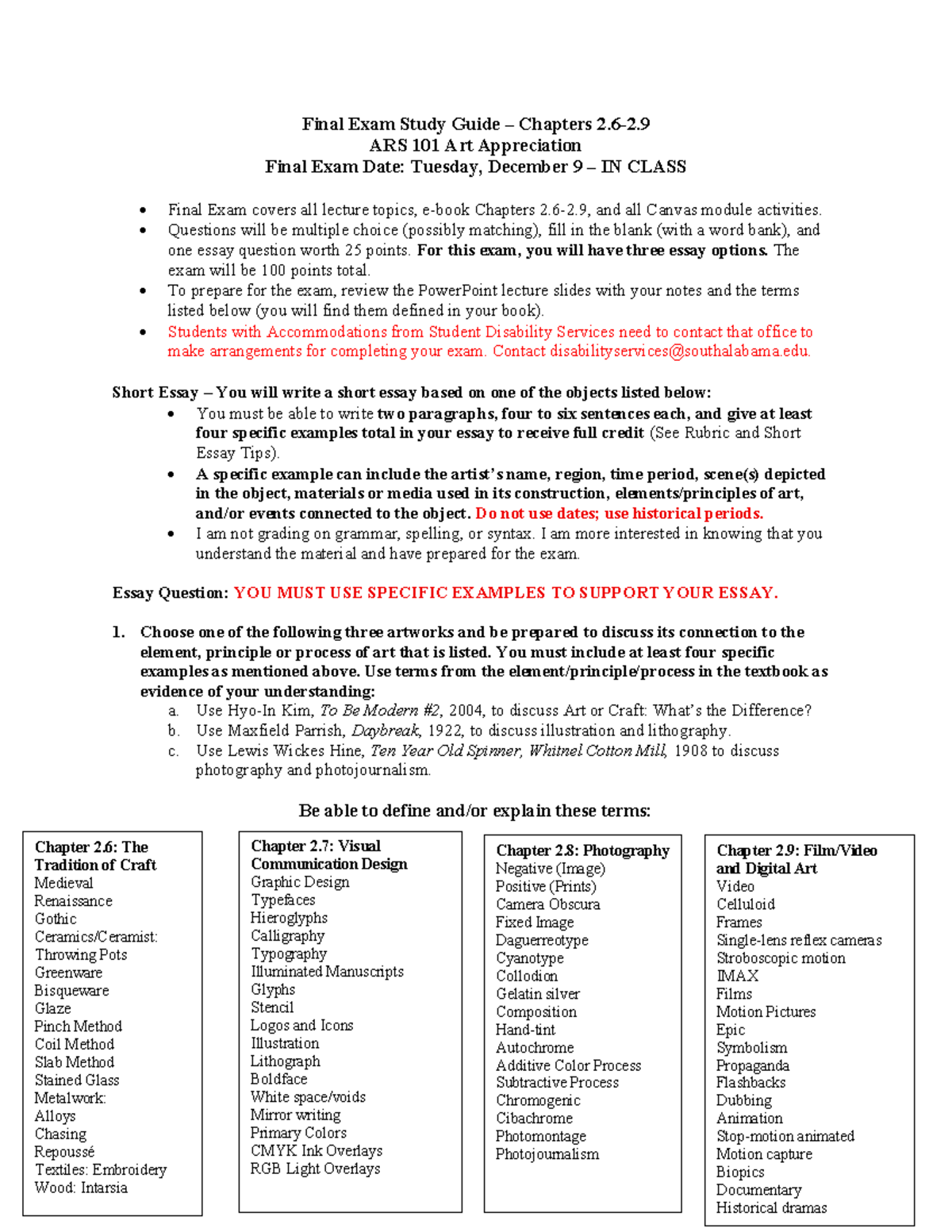 Final Exam Study Guide – ARS 101 Art Appreciation - Studocu
