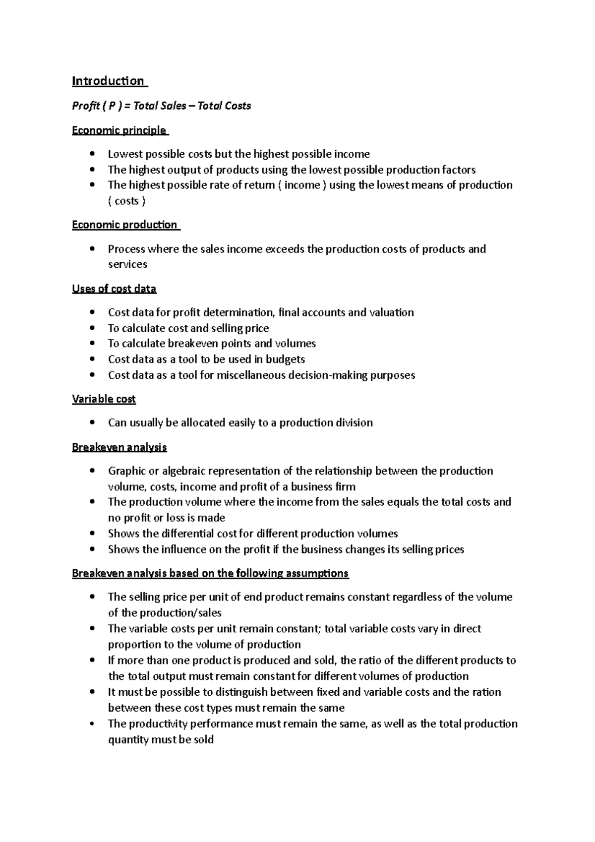 EB 102 Chapter 8 Test 2 Summary on Profit and Cost Analysis - Studocu