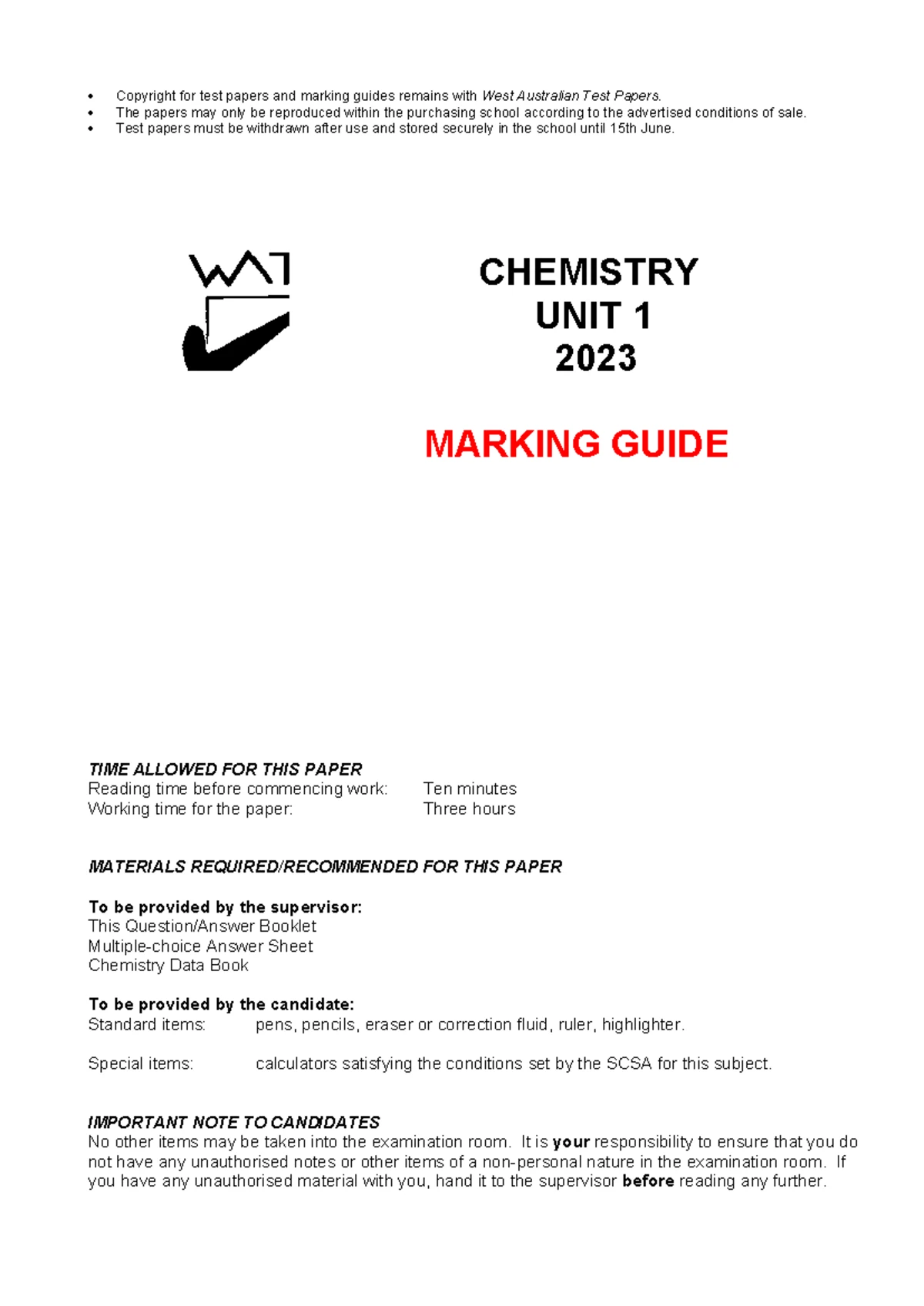 2022 Chemistry Unit 1 Semester One Examination Guide - Studocu