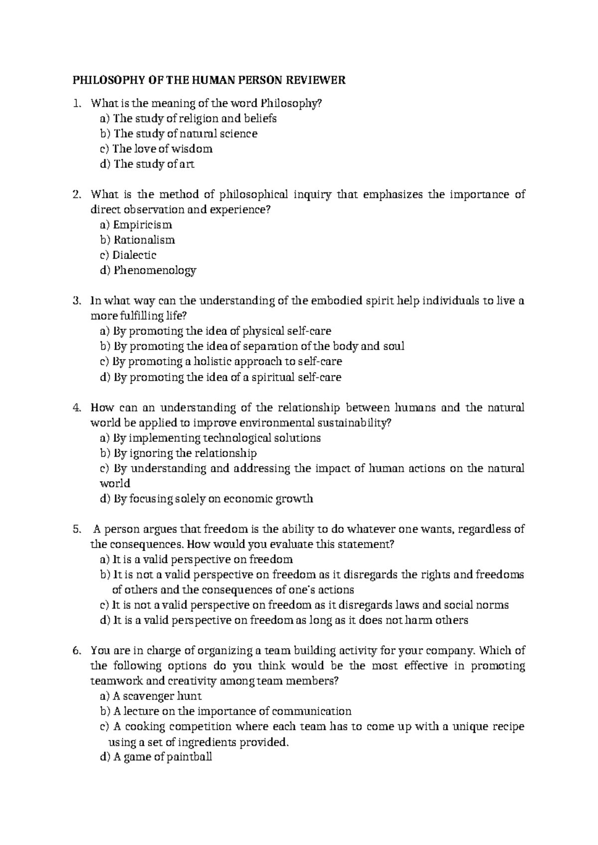 PHIL 101: Philosophy of the Human Person - Comprehensive Reviewer - Studocu