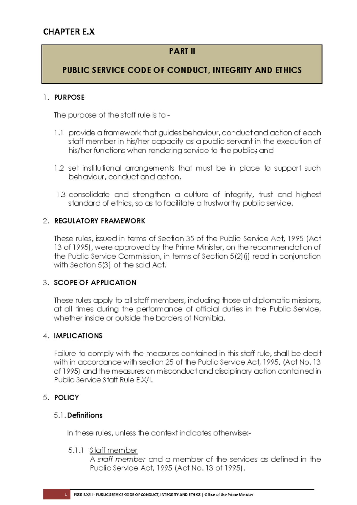 PSSR E.X/II - Public Service Code of Conduct and Ethics - Studocu