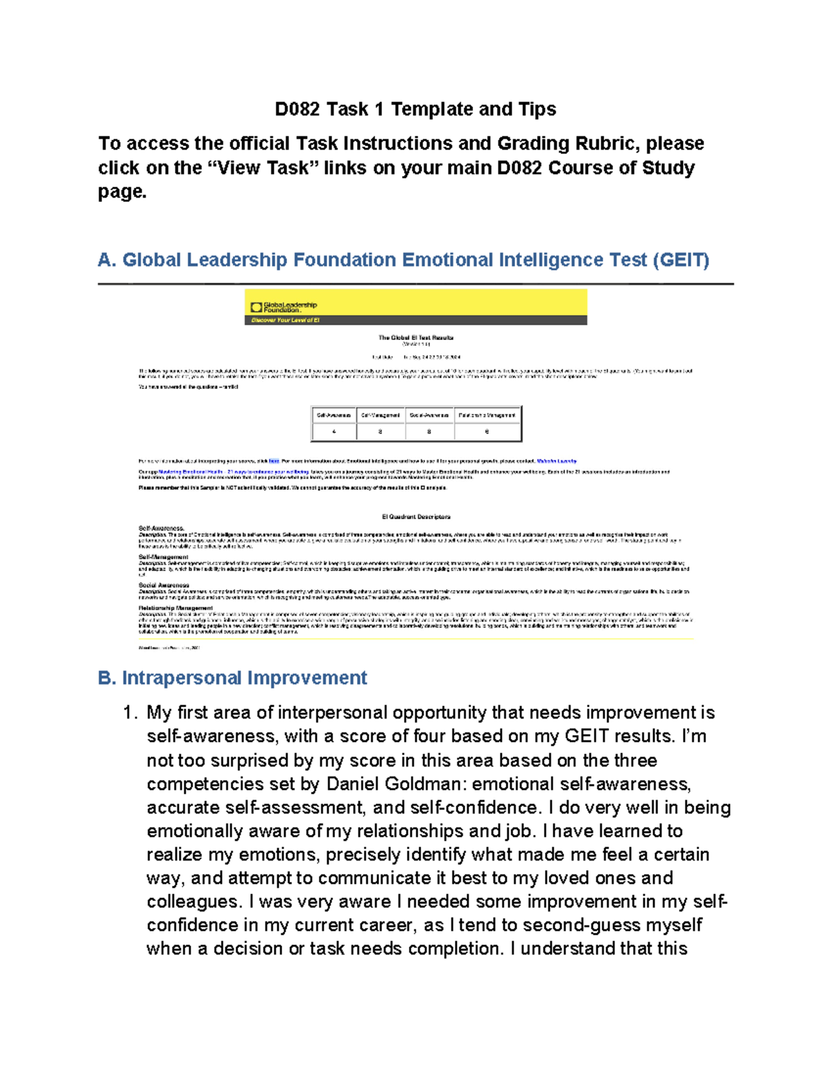 D082 Task 1 - PA task passed - D082 Task 1 Template and Tips To access ...