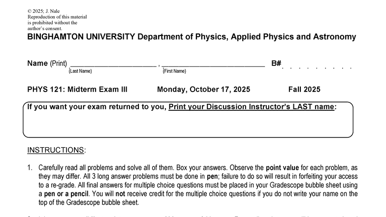 PHYS 121: Fall 2025 Midterm Exam Instructions and Guidelines - Studocu