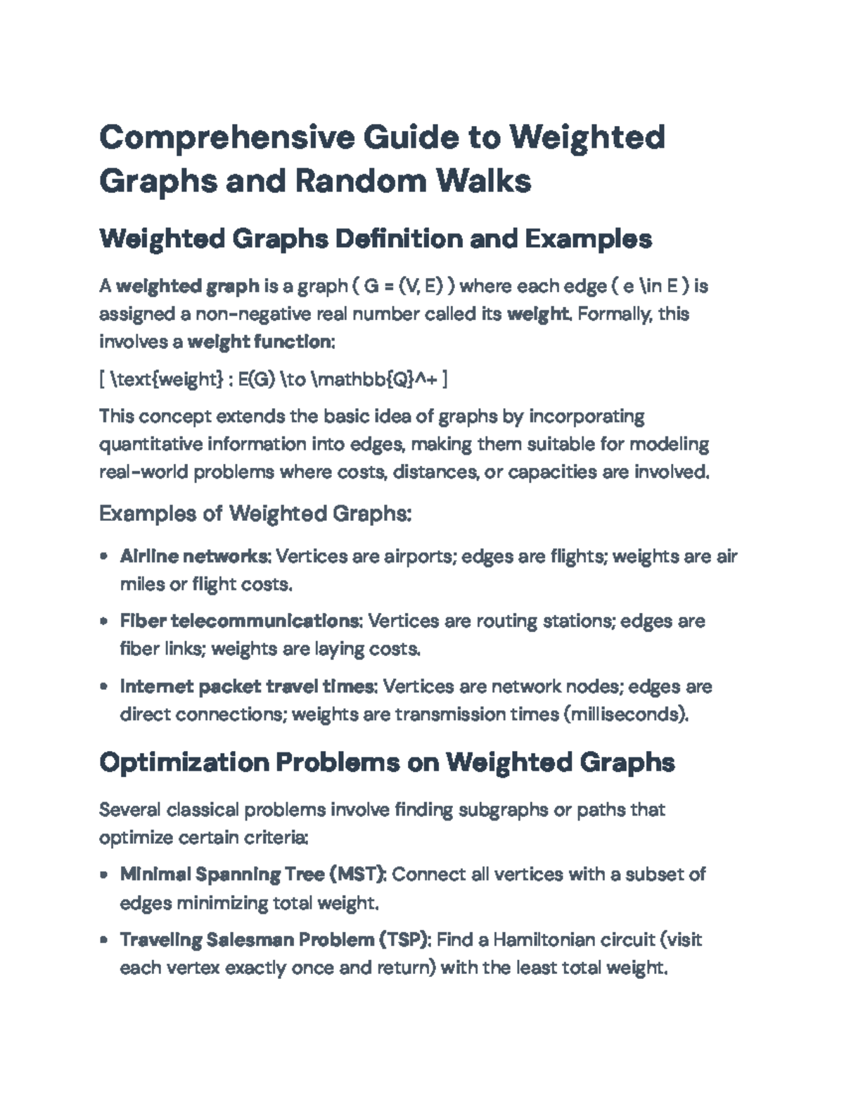 Comprehensive Study of Weighted Graphs & Random Walks (CS101) - Studocu