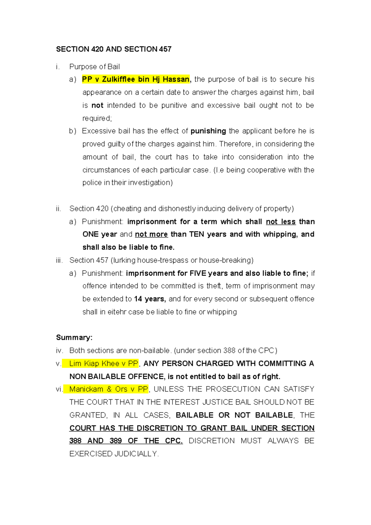 Section 420 & 457: Purpose and Legal Implications of Bail - Studocu