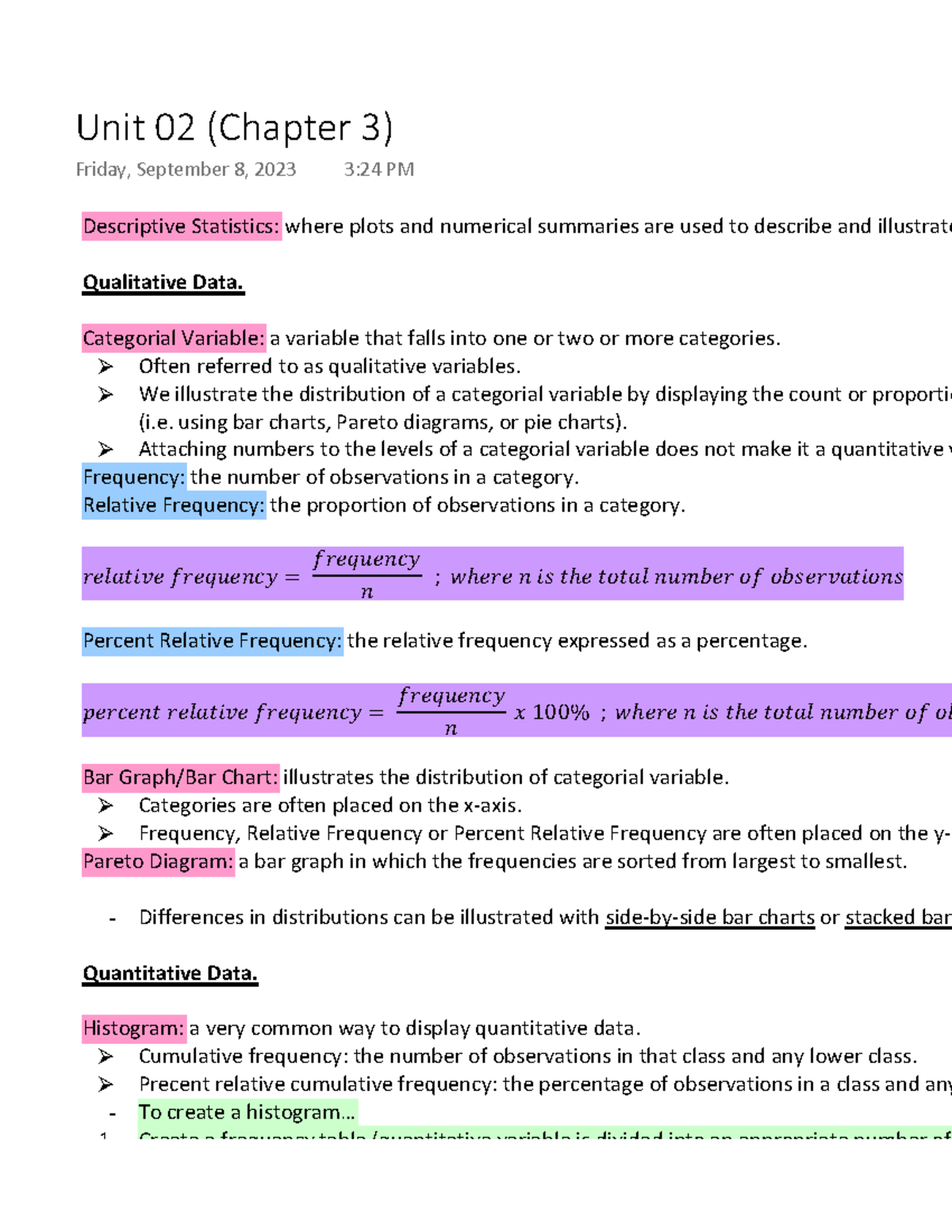 Statistics Cont. - this is notes. - Descriptive Statistics: where plots ...