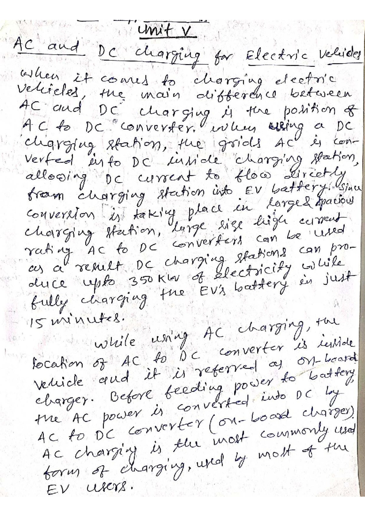 Unit V: AC and DC Charging for Electric Vehicles - Comprehensive Notes ...