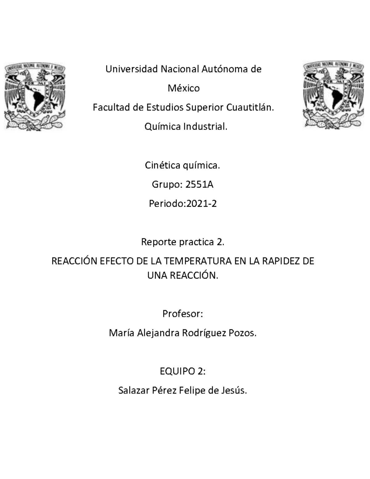Efecto de la Temperatura en la Velocidad de Reacción - P5 Química - Document Preview