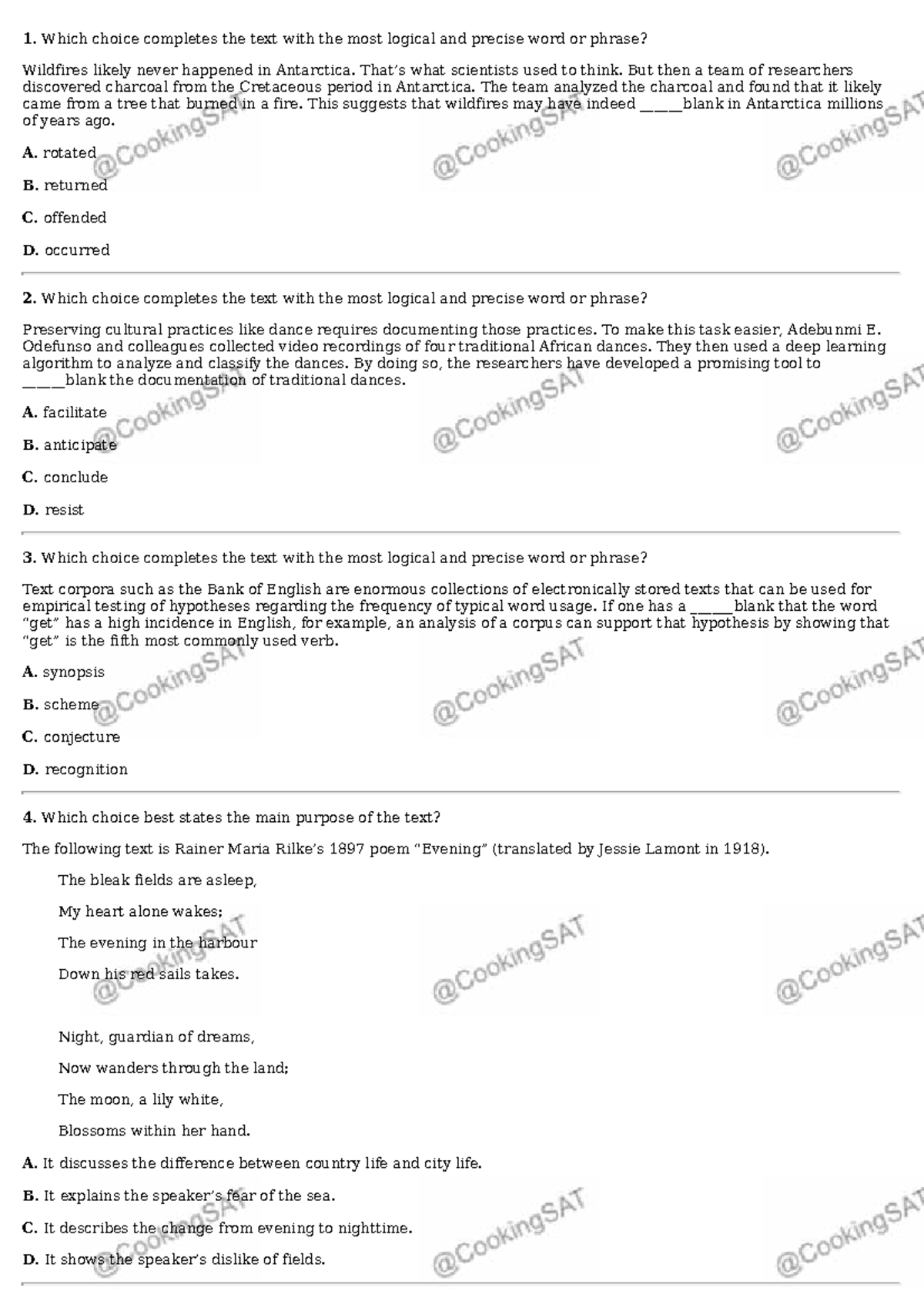SAT June 7th, 2025 INT C R&W Module 1 Practice Questions - Studocu