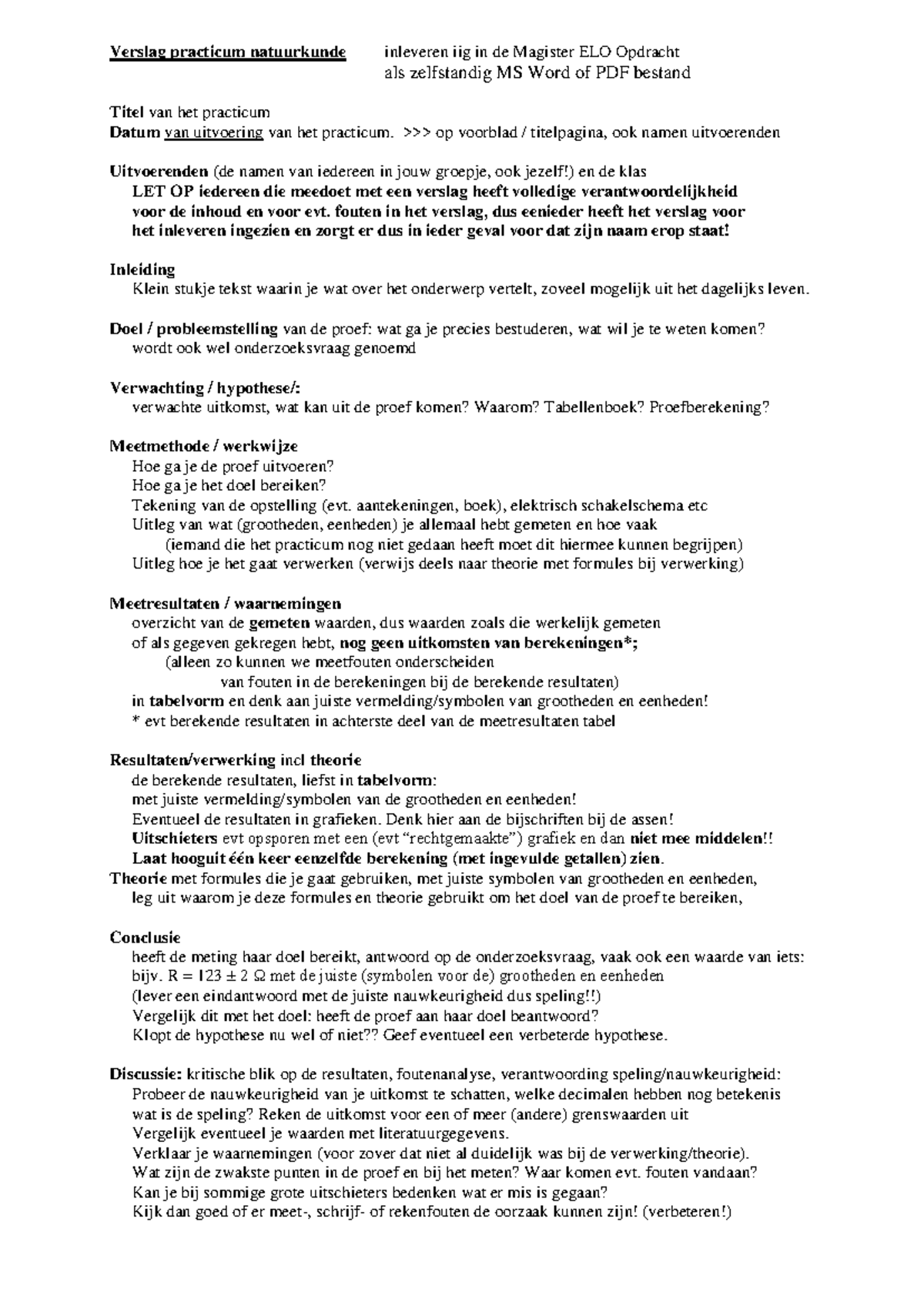 Verslag practicum Natuurkunde: Instructies en Structuur voor Inleveren ...