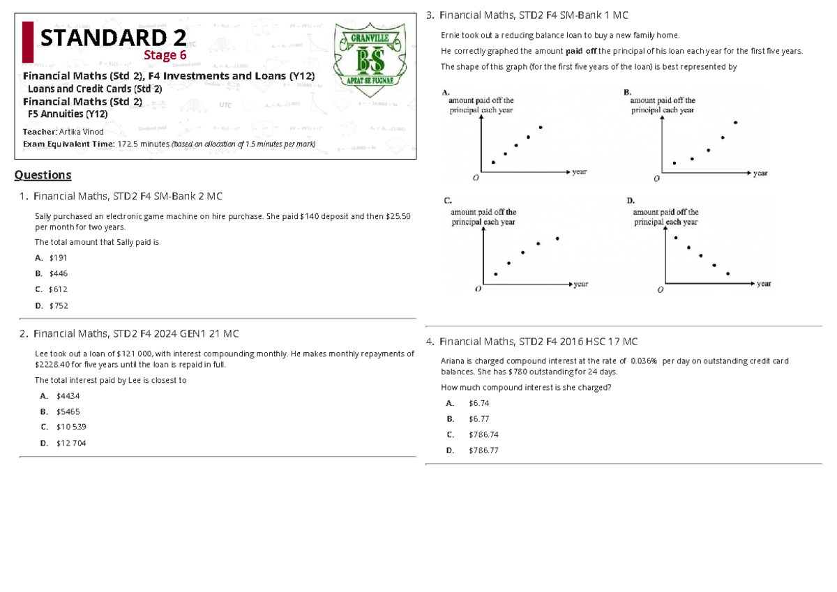 Financial Maths Study Guide: STD2 F4 & F5 Exam Prep - Studocu