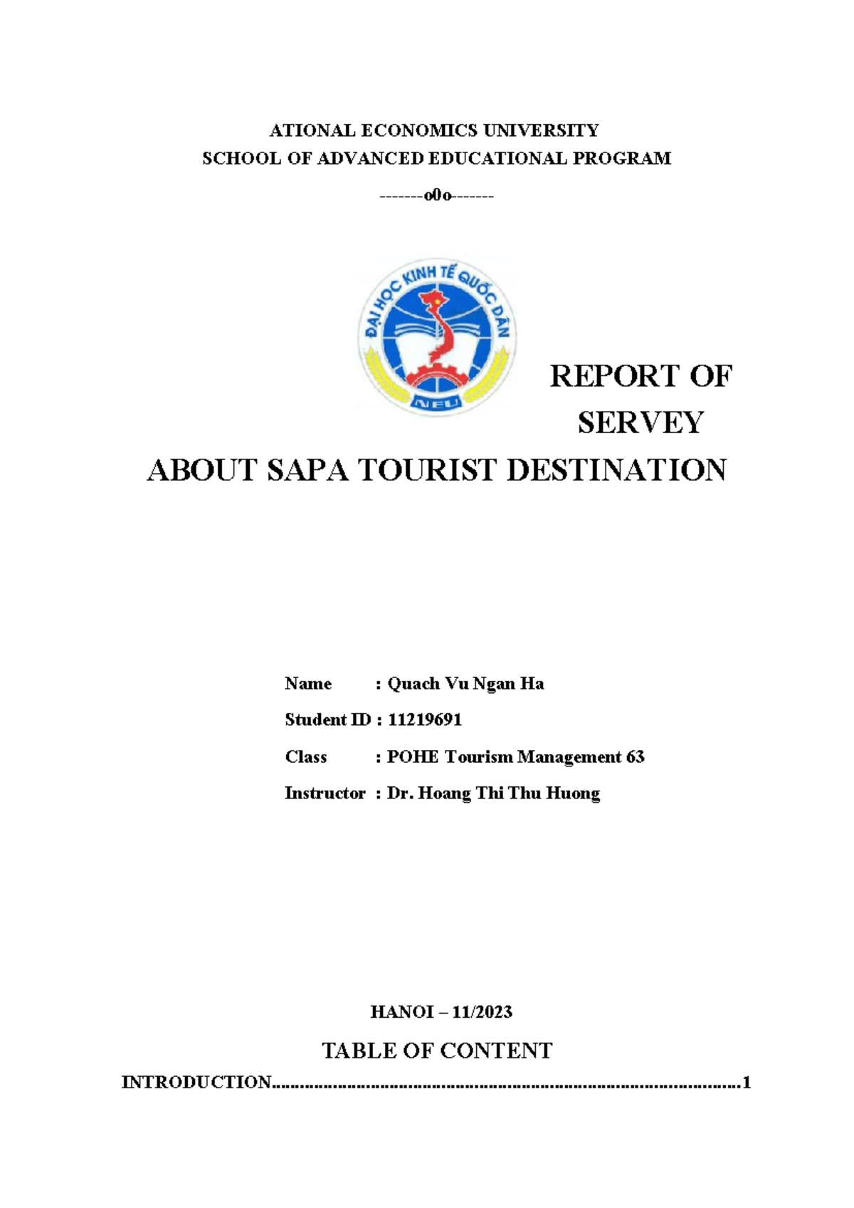 Destination Management Report by ngan ha - ATIONAL ECONOMICS UNIVERSITY ...