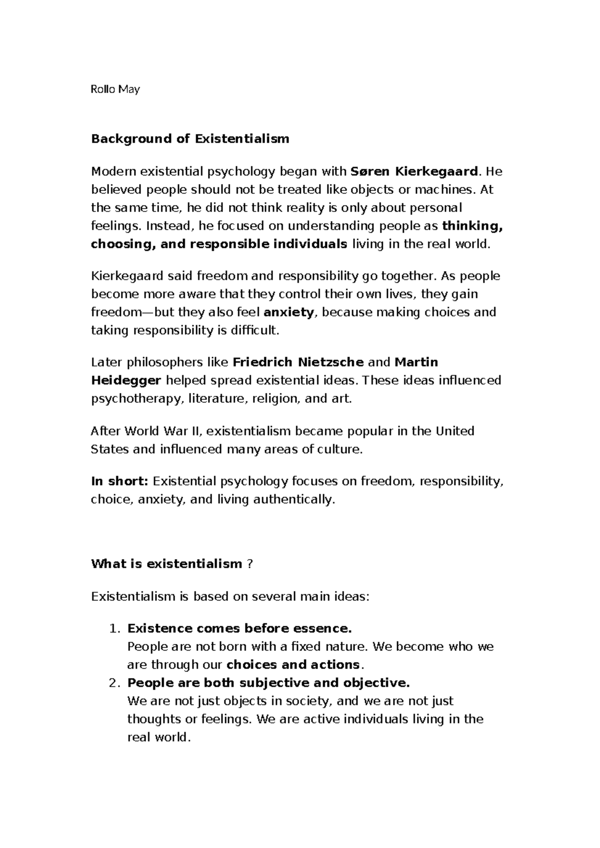 12. Rollo May: Foundations of Existential Psychology - Studocu