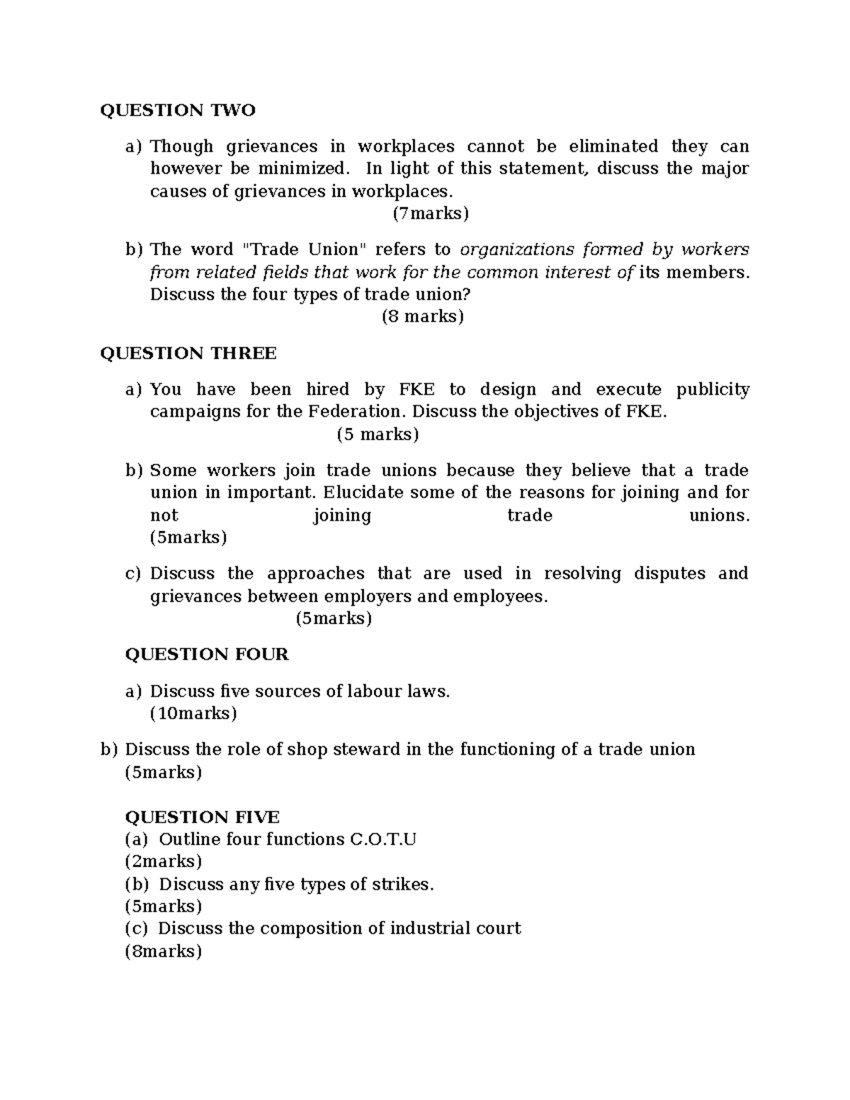 Trade Union & Collective Bargaining Special Exam Insights and Queries ...