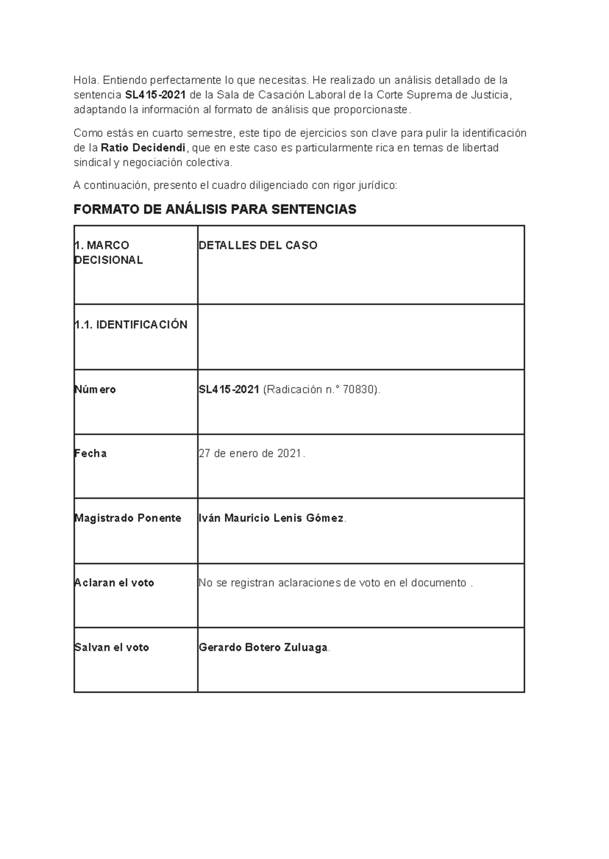 SL415-2021: Análisis de la Sentencia de la Corte Suprema sobre Libertad ...