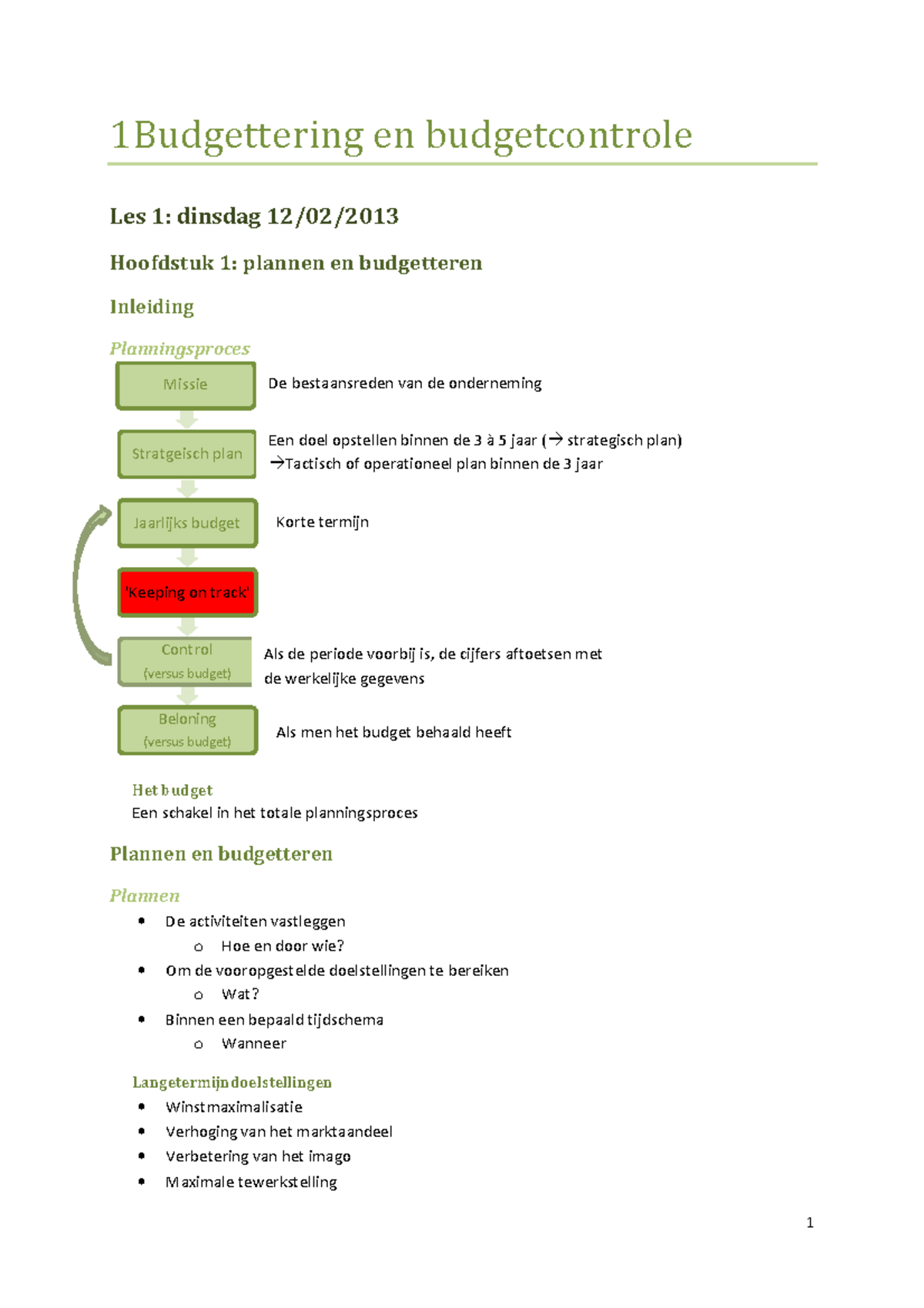 Uitgebreide samenvatting Management Accounting (MAN-102) Budgettering ...