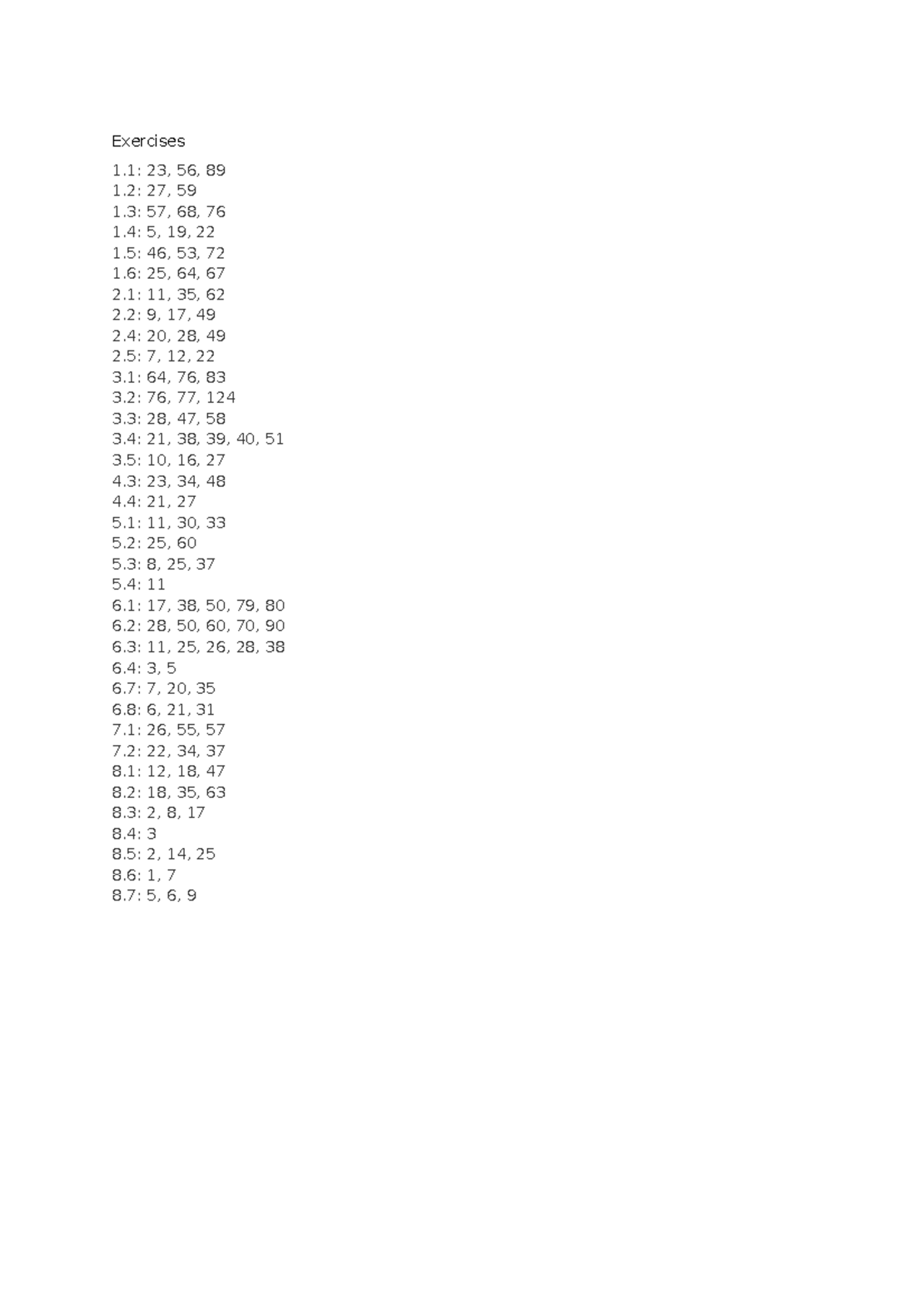Exercise Solutions for [Course Code] - Comprehensive List - Studocu