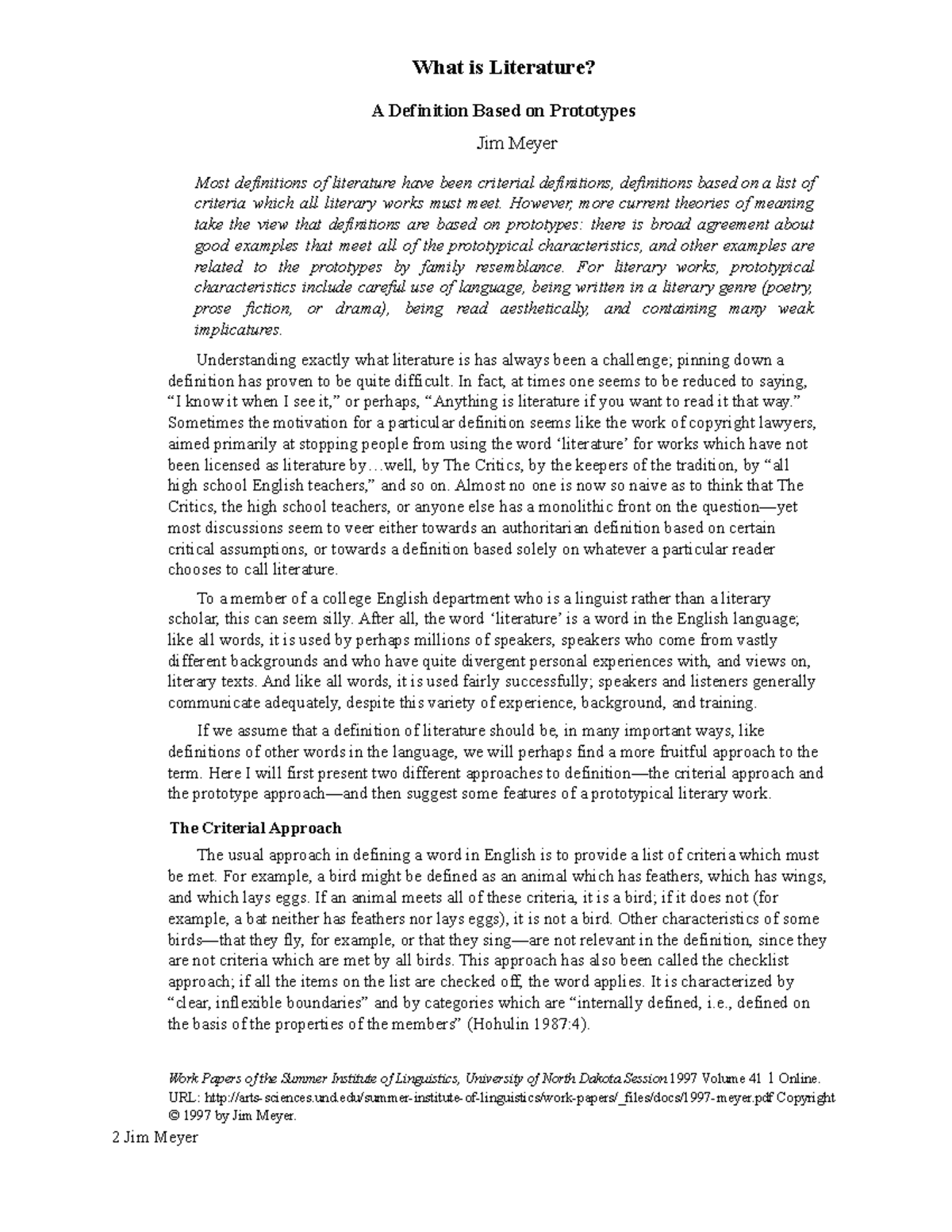 1997 Meyer: A Prototype Perspective on the Definition of Literature ...