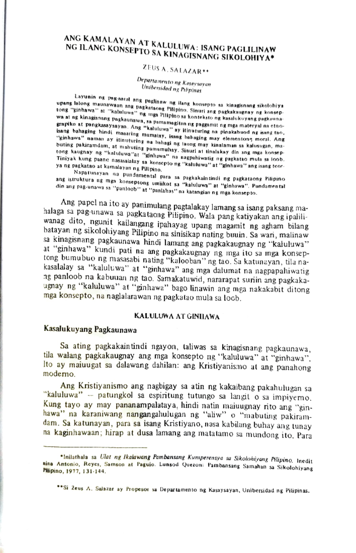 ANG KAMALAYAN AT KALULUWA: ISANG PAGLILINAW SA KINAGISNANG SIKOHOLIYANG PILIPINO - Document Preview