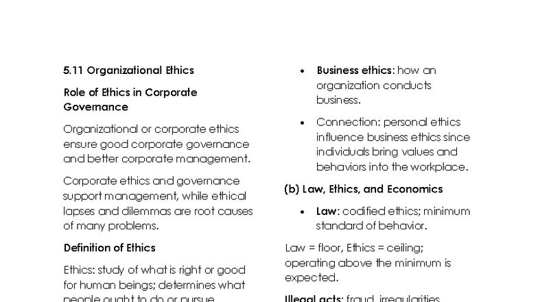 5.11 Business Ethics and Corporate Governance Overview - Studocu