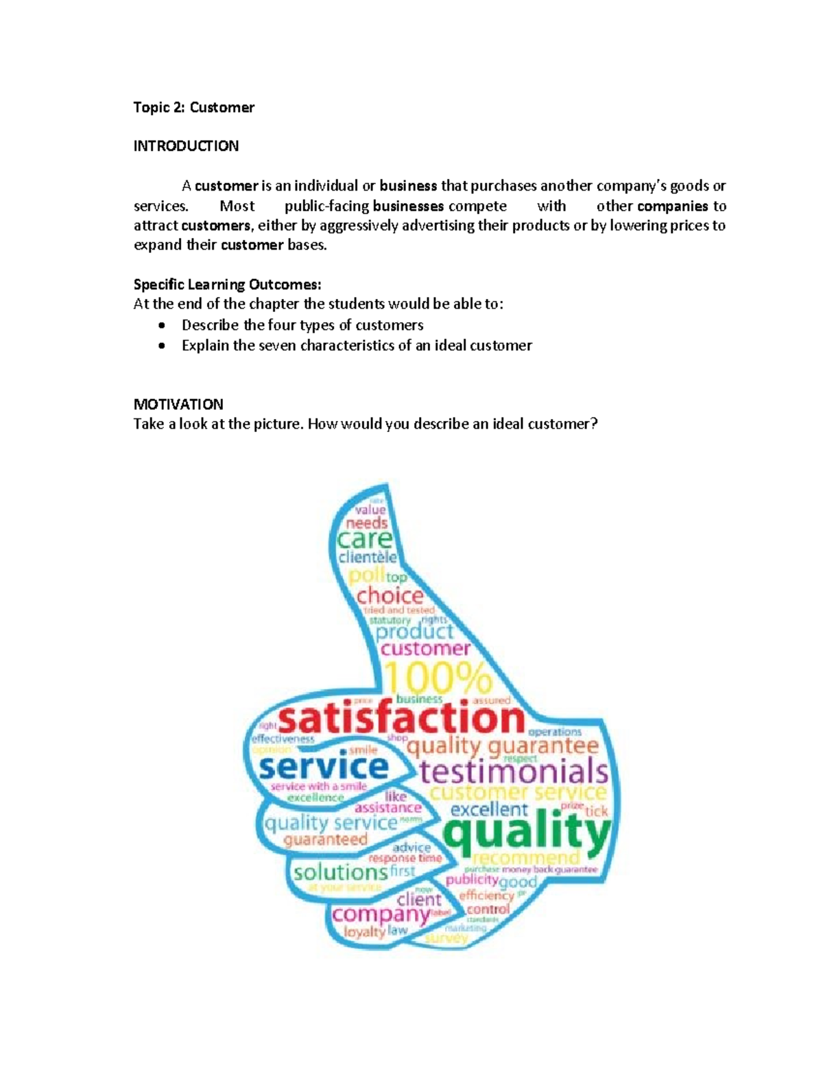 Topic 2: Understanding Customer Types and Characteristics - Studocu