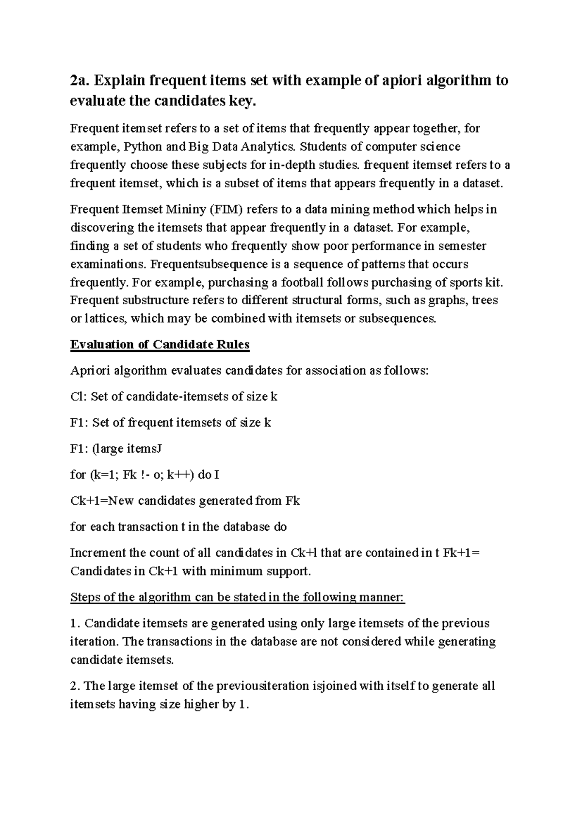 BIG DATA Answers - NOTES - 2a. Explain frequent items set with example ...