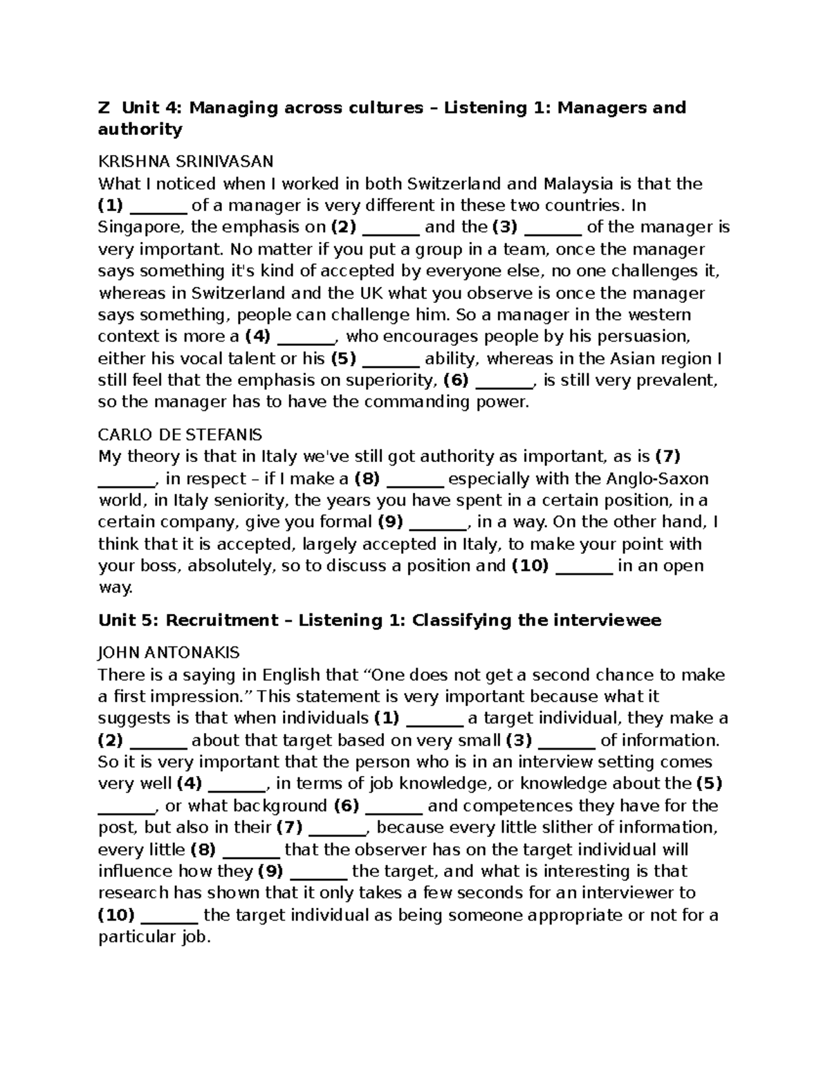Unit 4: Managing Across Cultures - Listening Insights on Authority and ...