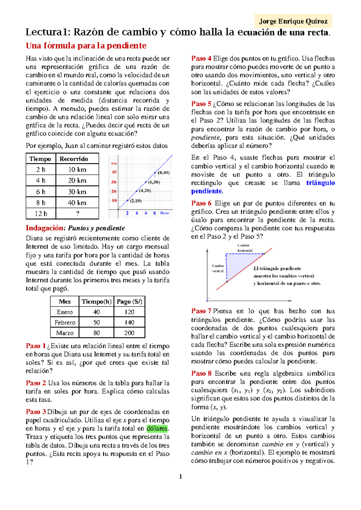 Lectura 1: Razón de Cambio y Ecuación de la Recta en Matemáticas - Studocu