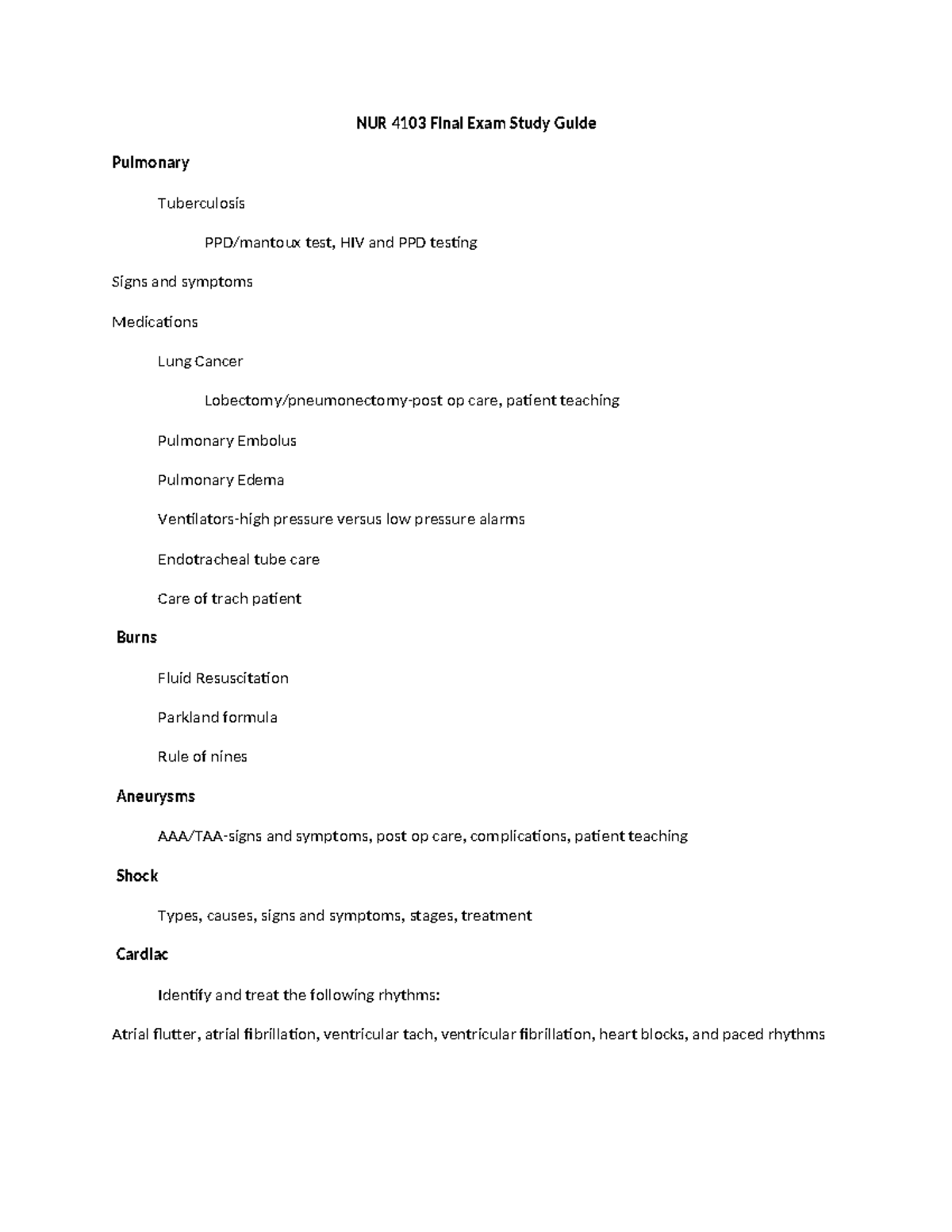 NUR 4103 Final Exam Study Guide: Key Topics in Nursing Care - Studocu