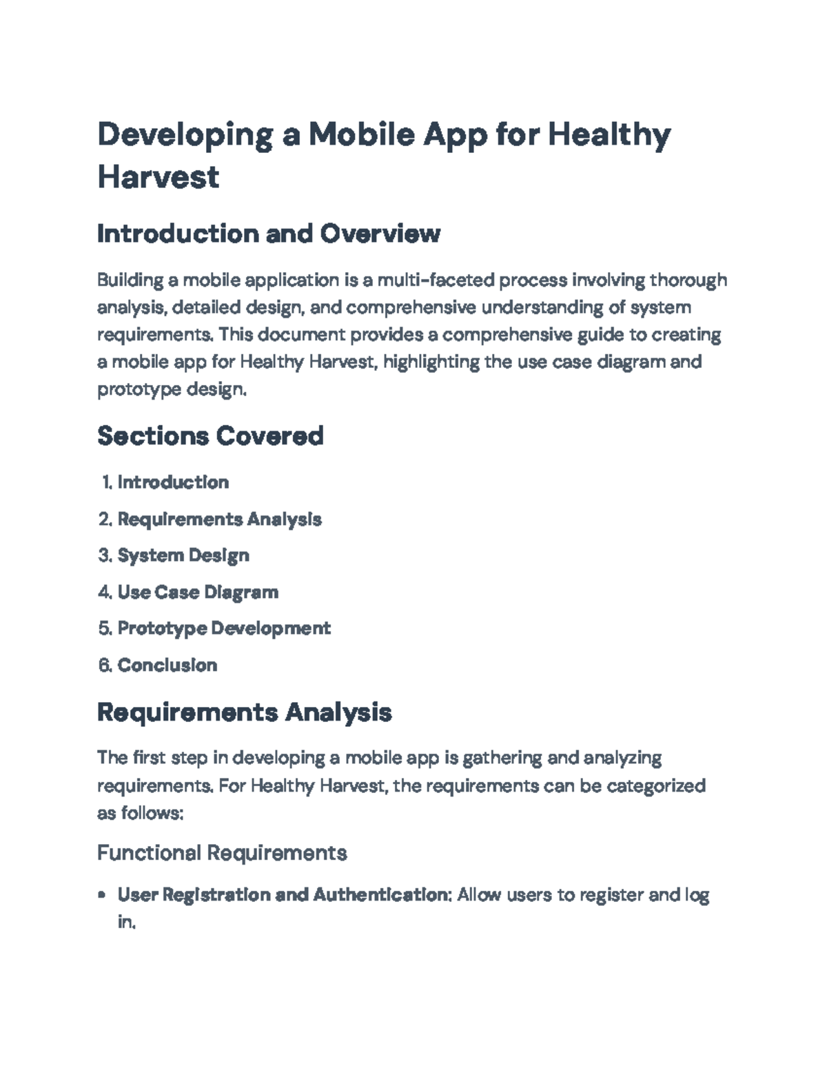 Mobile App Development Guide for Healthy Harvest Project (MHD 101 ...