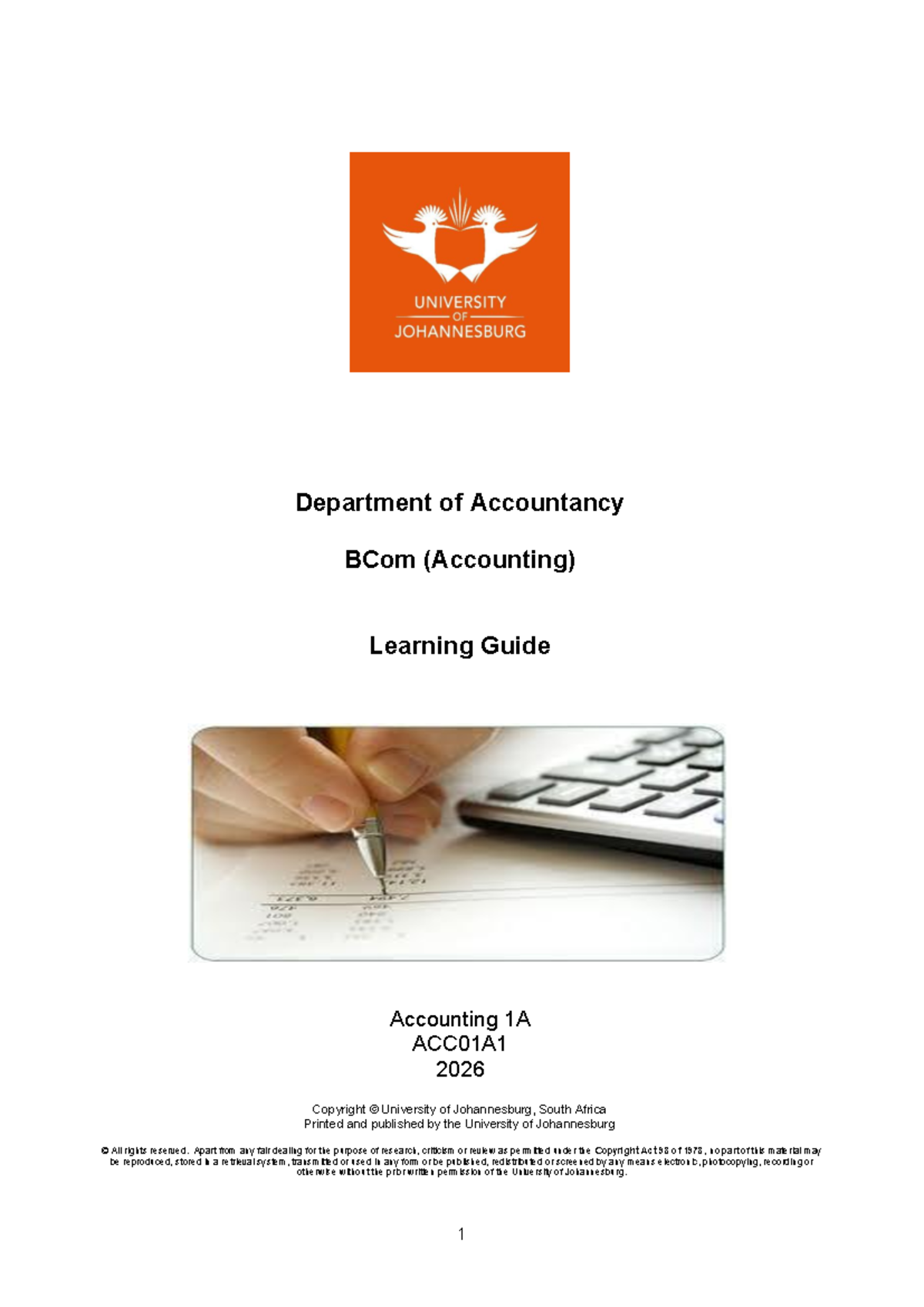 Learning Guide for Accounting 1A (ACC01A1) - 2026 Edition - Studocu
