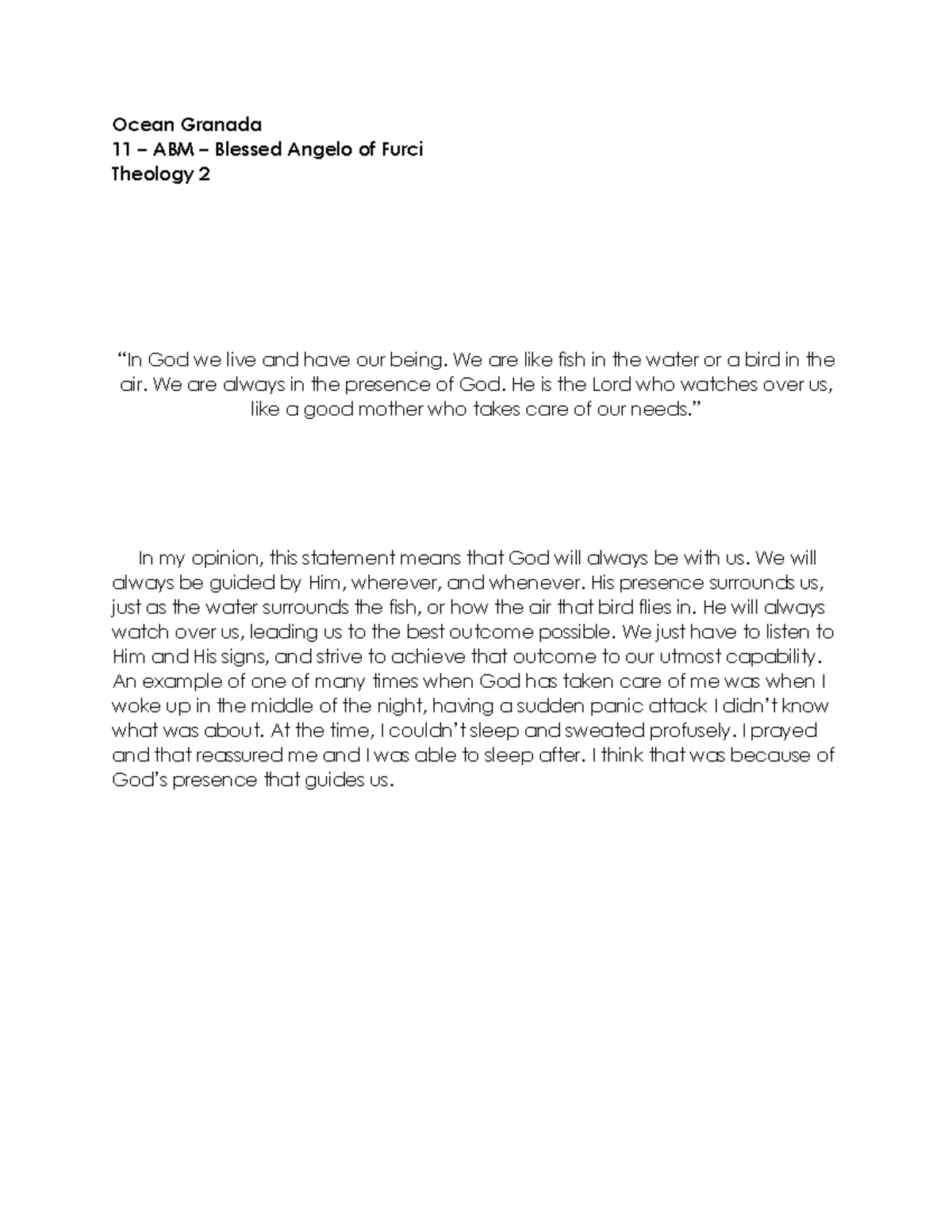 Theology 2 Reflection: God's Ever-Present Guidance - Studocu