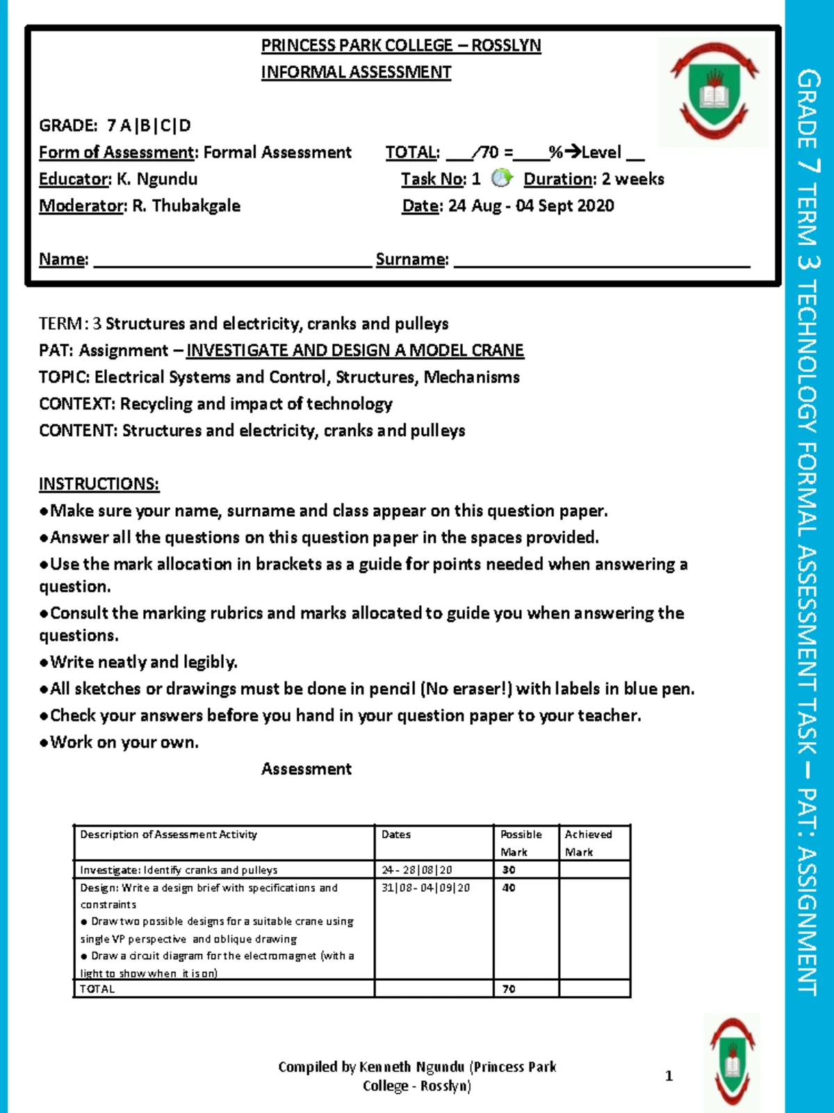 Grade 9 Technology Mid-Year Exam Paper - June 2019 - Studocu