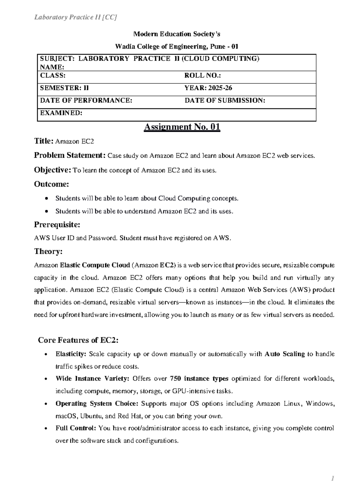 Laboratory Practice II: Case Study on Amazon EC2 (Cloud Computing ...
