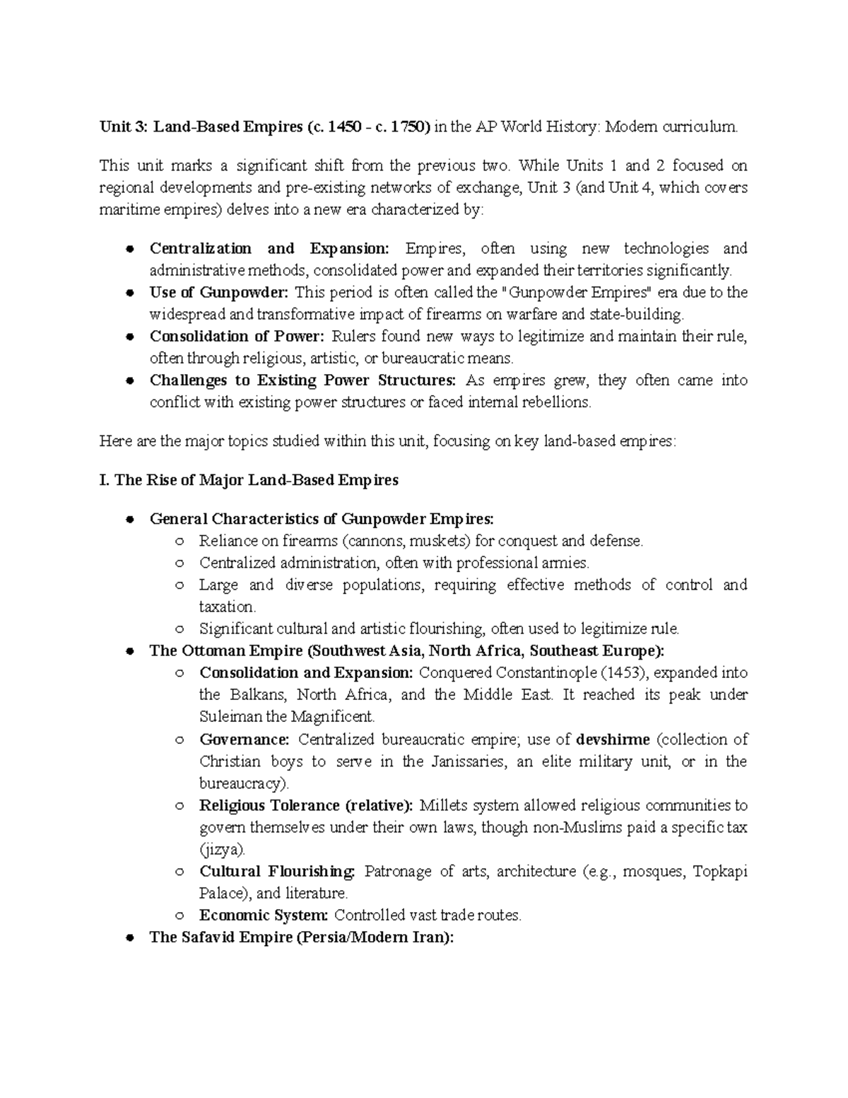 Unit 3: Land-Based Empires (c. 1450-1750) - AP World History Notes ...