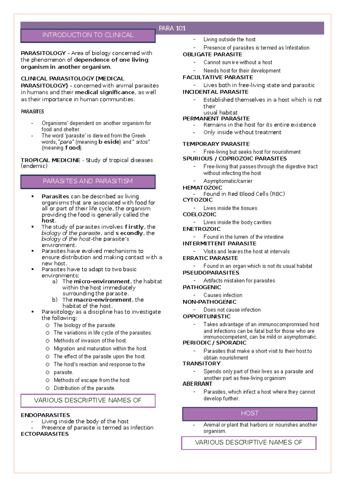 PARA 101 INTRODUCTION TO CLINICAL PARASITOLOGY NOTES - Studocu