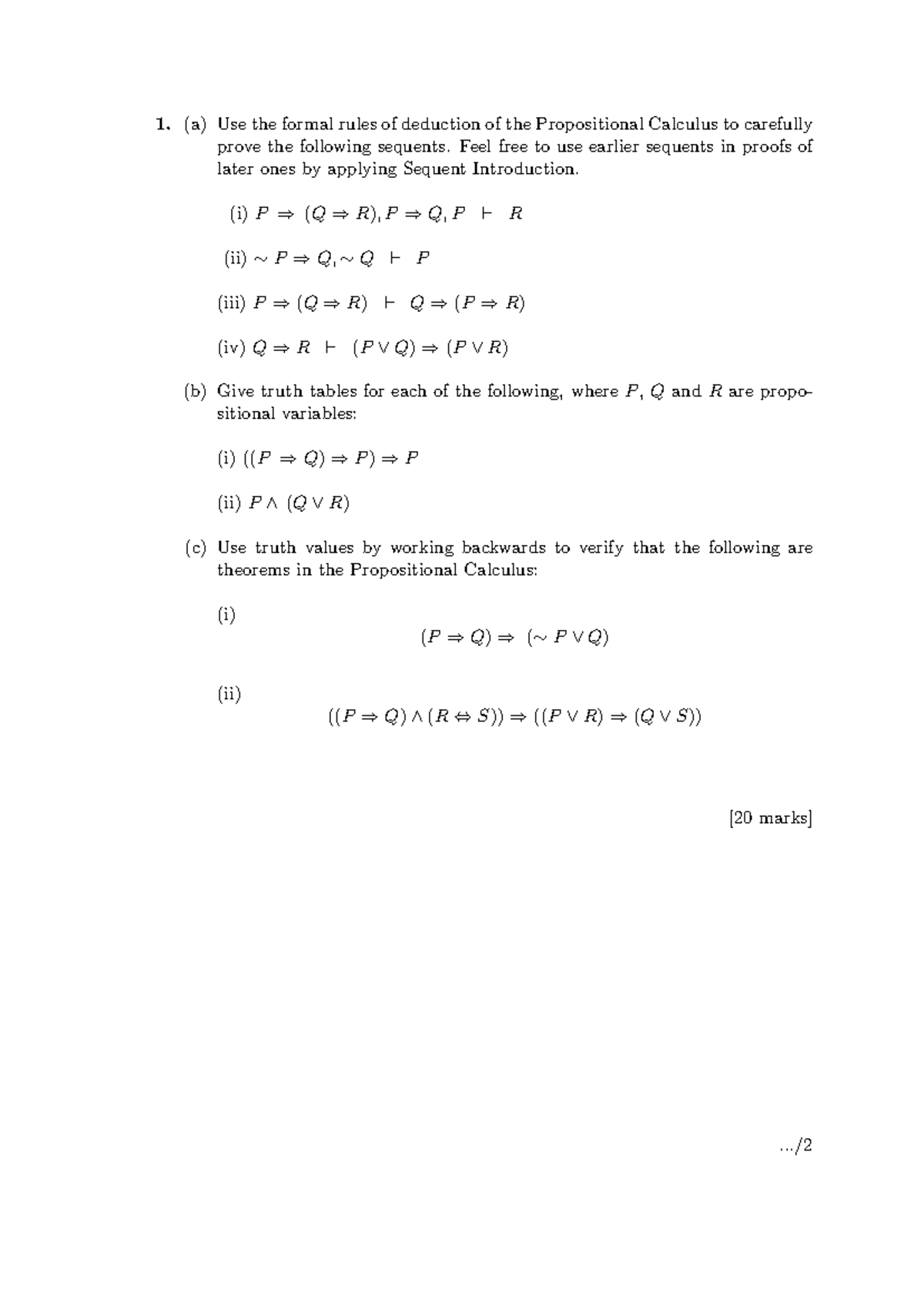 Sample 2018 - Final Exam Practice on Propositional Calculus and Logic ...