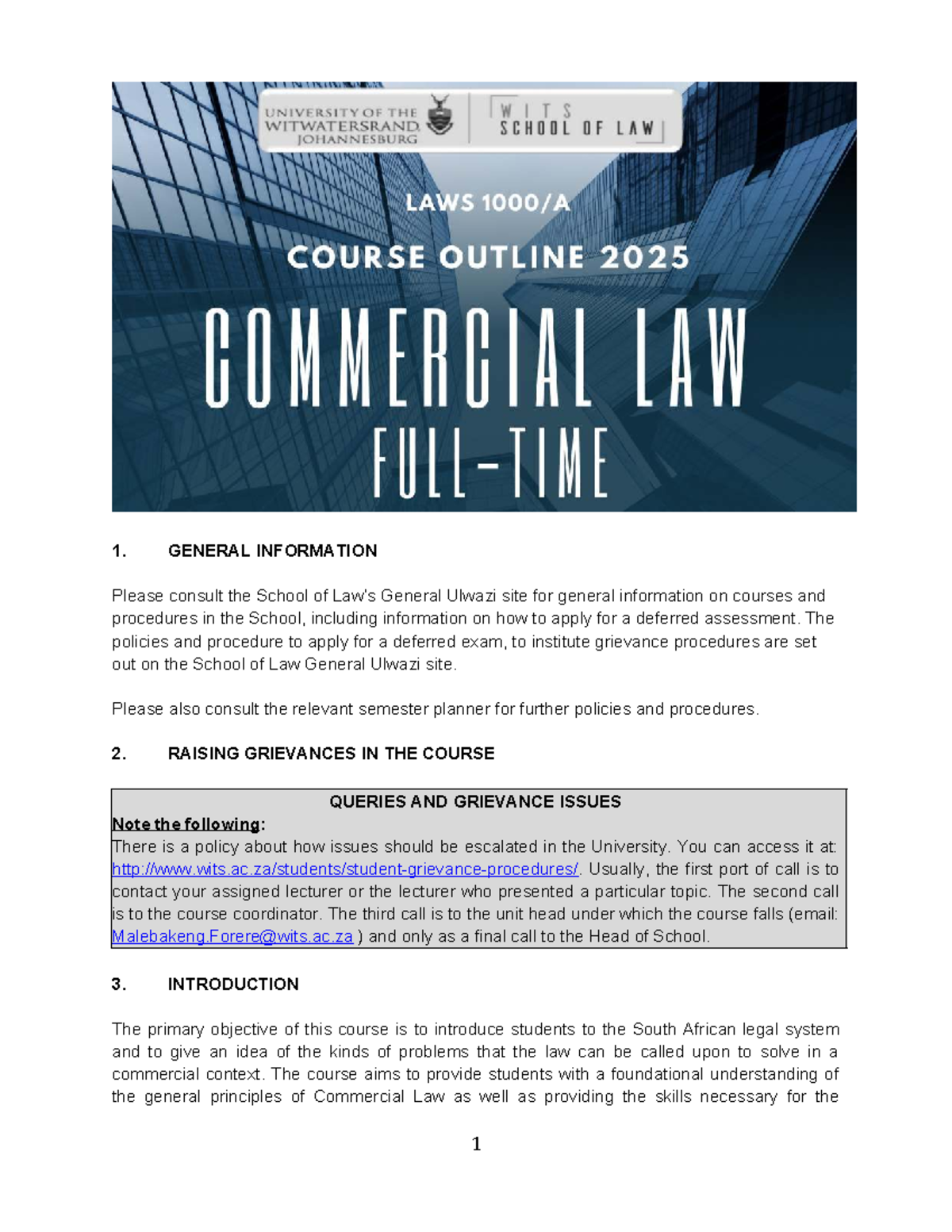 Commercial Law FT 2025 Course Outline and Assessment Guide - Studocu