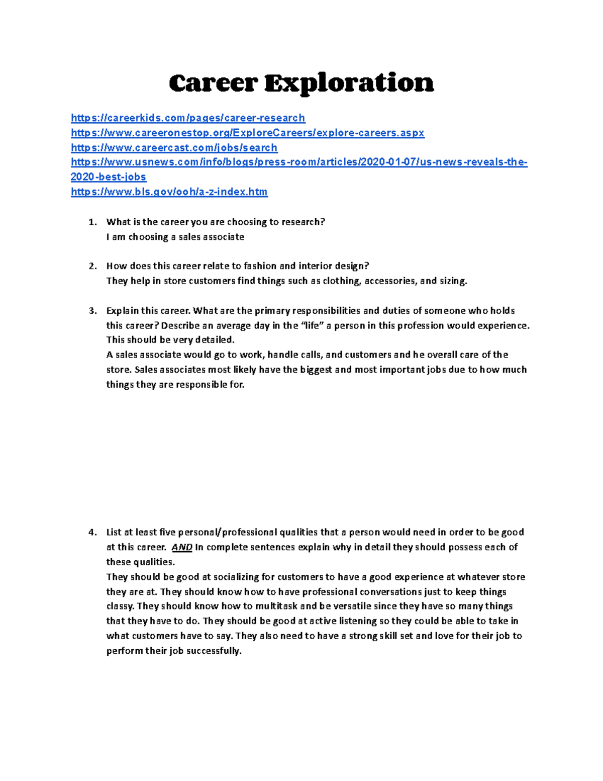 Career Exploration: Sales Associate Role in Fashion & Design - Studocu