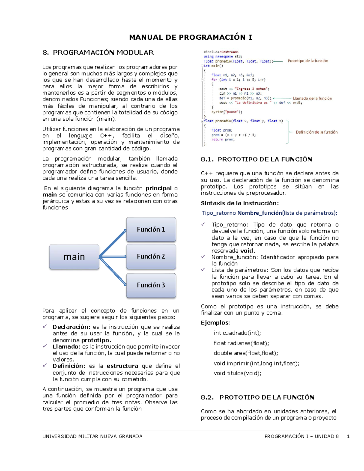 PROGRAMACIÓN I - UNIDAD 8: Funciones y Programación Modular - Studocu