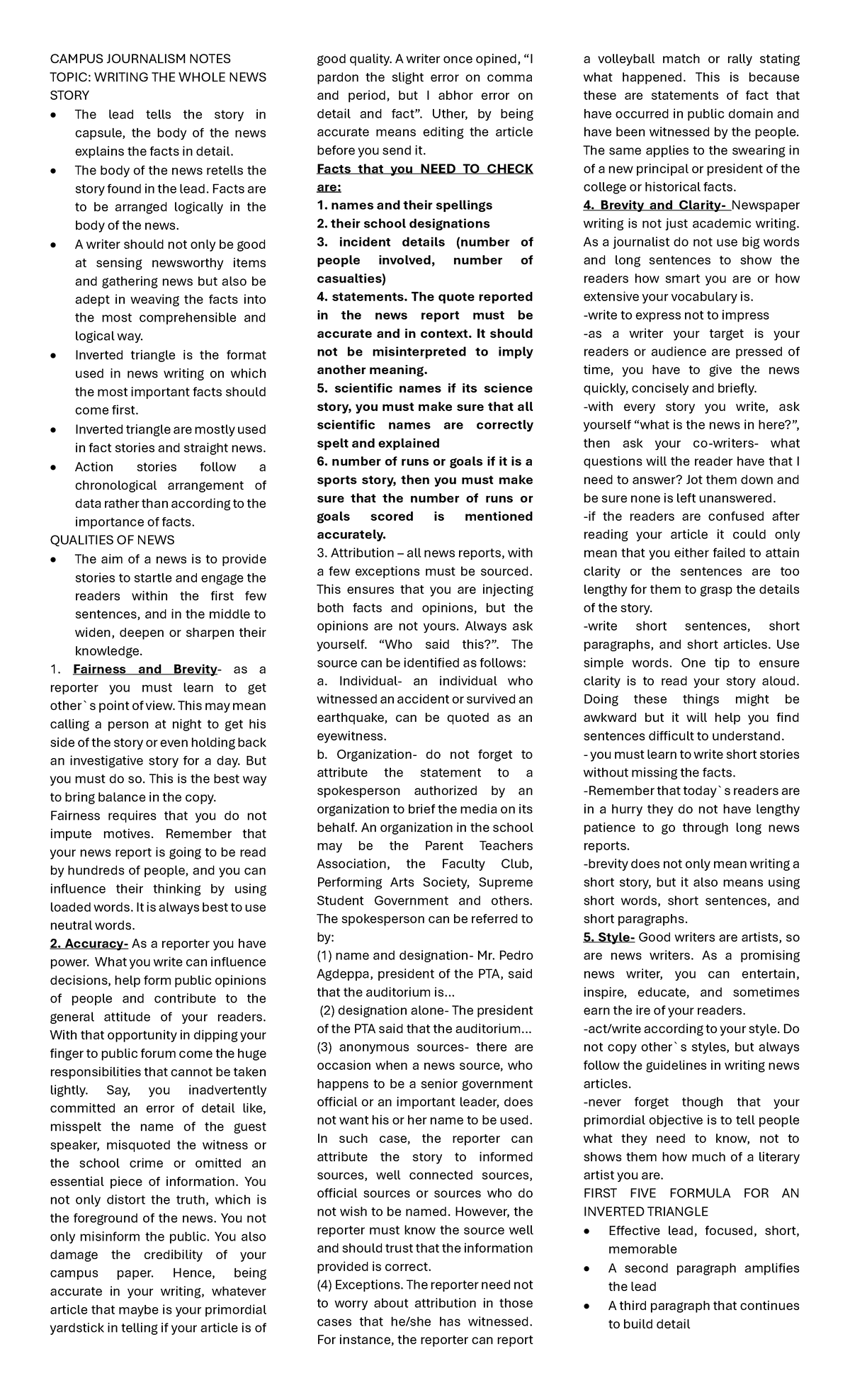 CW-CJ- Campus Journalism Notes: Writing the Whole News - Studocu